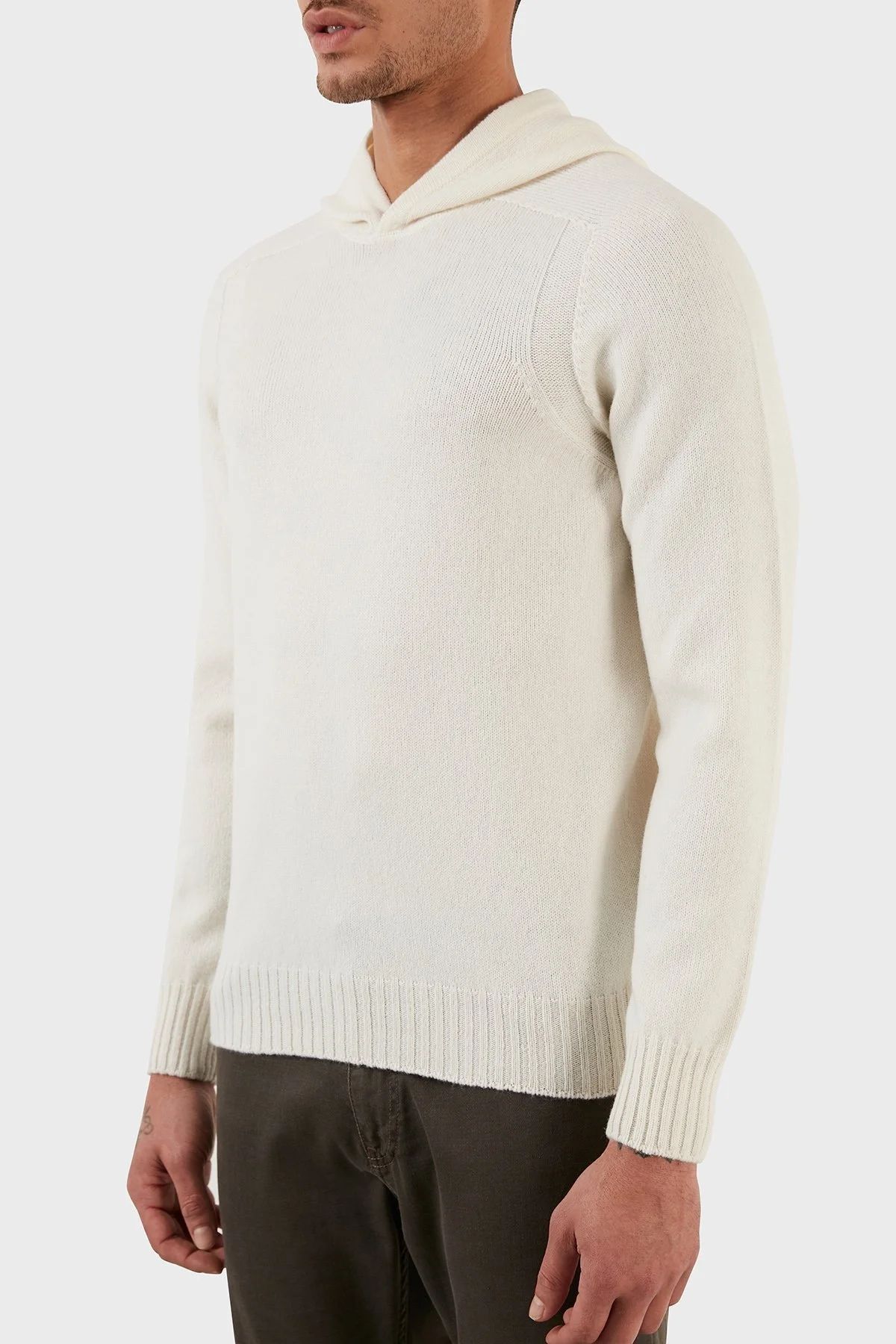 Gran Sasso Yünlü Yumuşak Dokulu Kapüşonlu Erkek Kazak 24122 25024 001 EKRU - 5