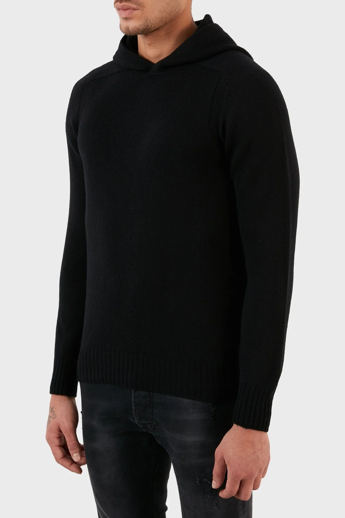 Gran Sasso Yünlü Yumuşak Dokulu Kapüşonlu Erkek Kazak 24122 25024 099 SİYAH - 2