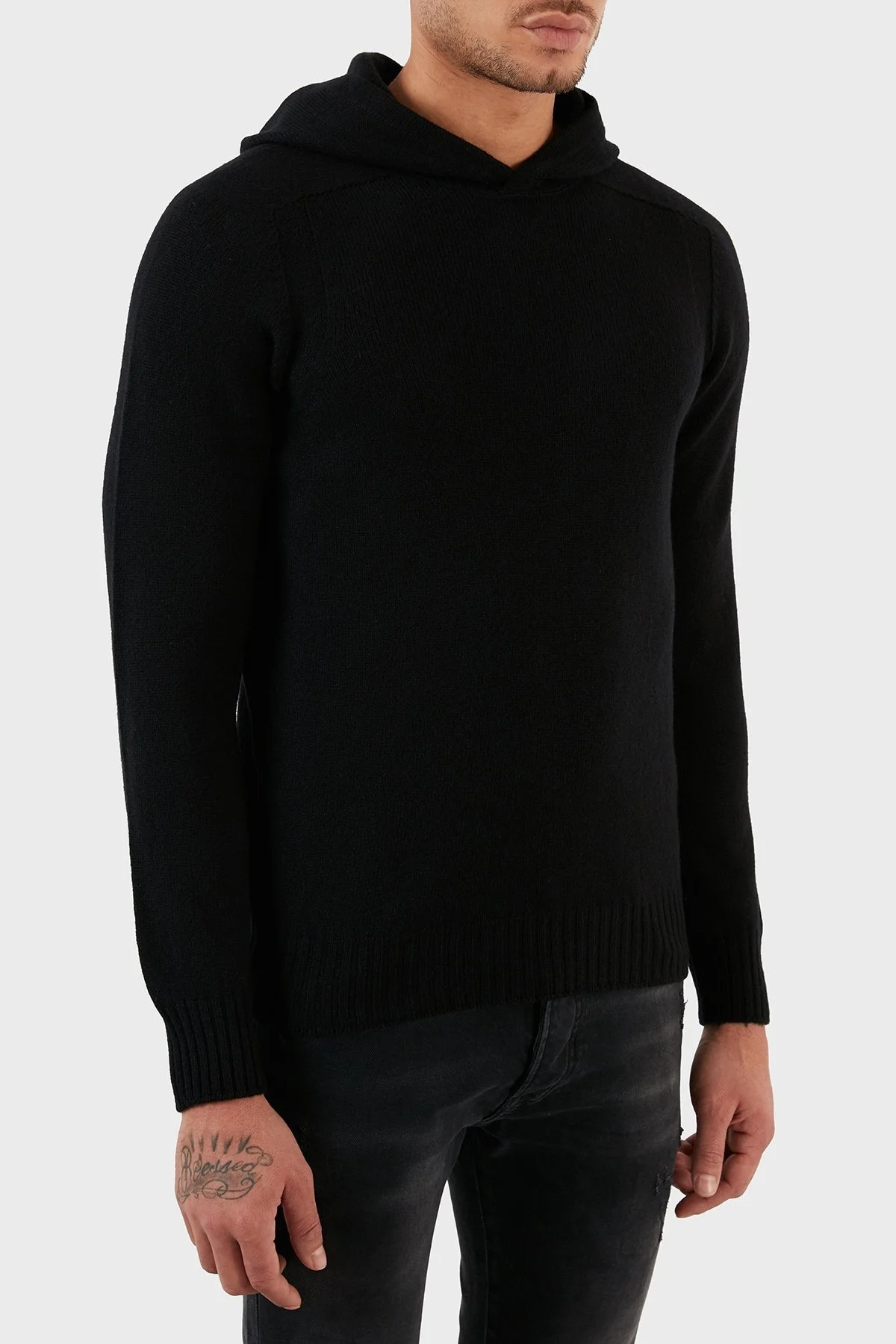 Gran Sasso Yünlü Yumuşak Dokulu Kapüşonlu Erkek Kazak 24122 25024 099 SİYAH - 3