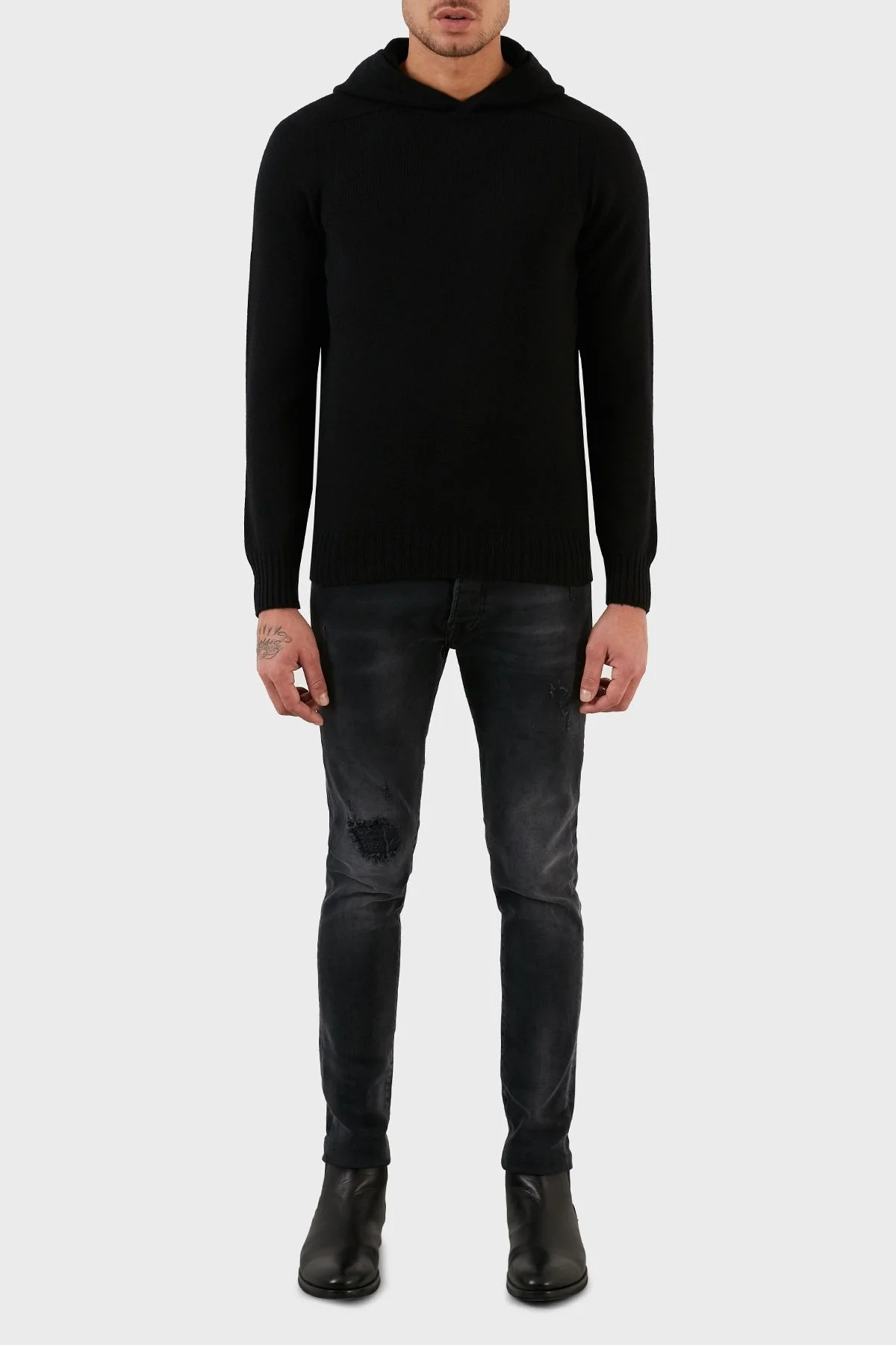 Gran Sasso Yünlü Yumuşak Dokulu Kapüşonlu Erkek Kazak 24122 25024 099 SİYAH - 5