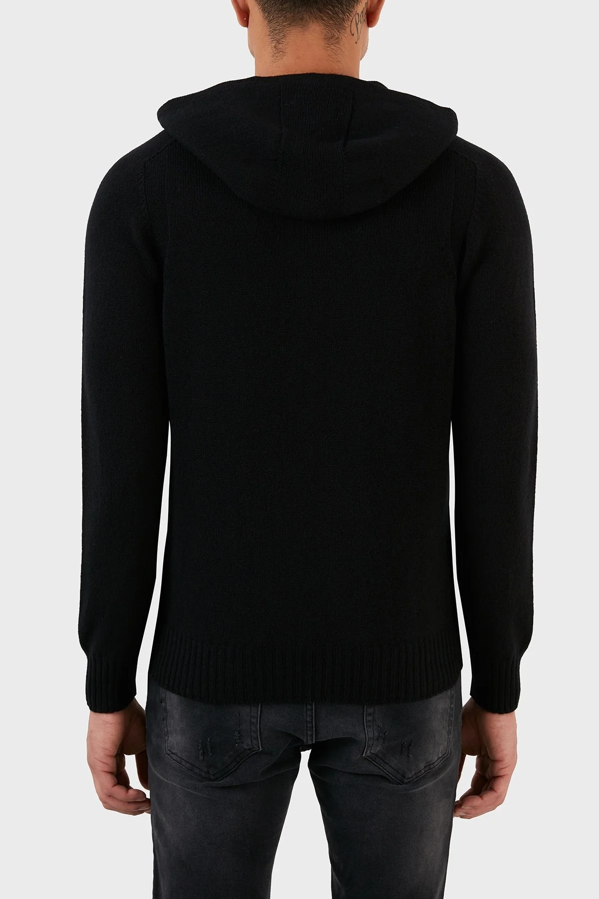 Gran Sasso Yünlü Yumuşak Dokulu Kapüşonlu Erkek Kazak 24122 25024 099 SİYAH - 6