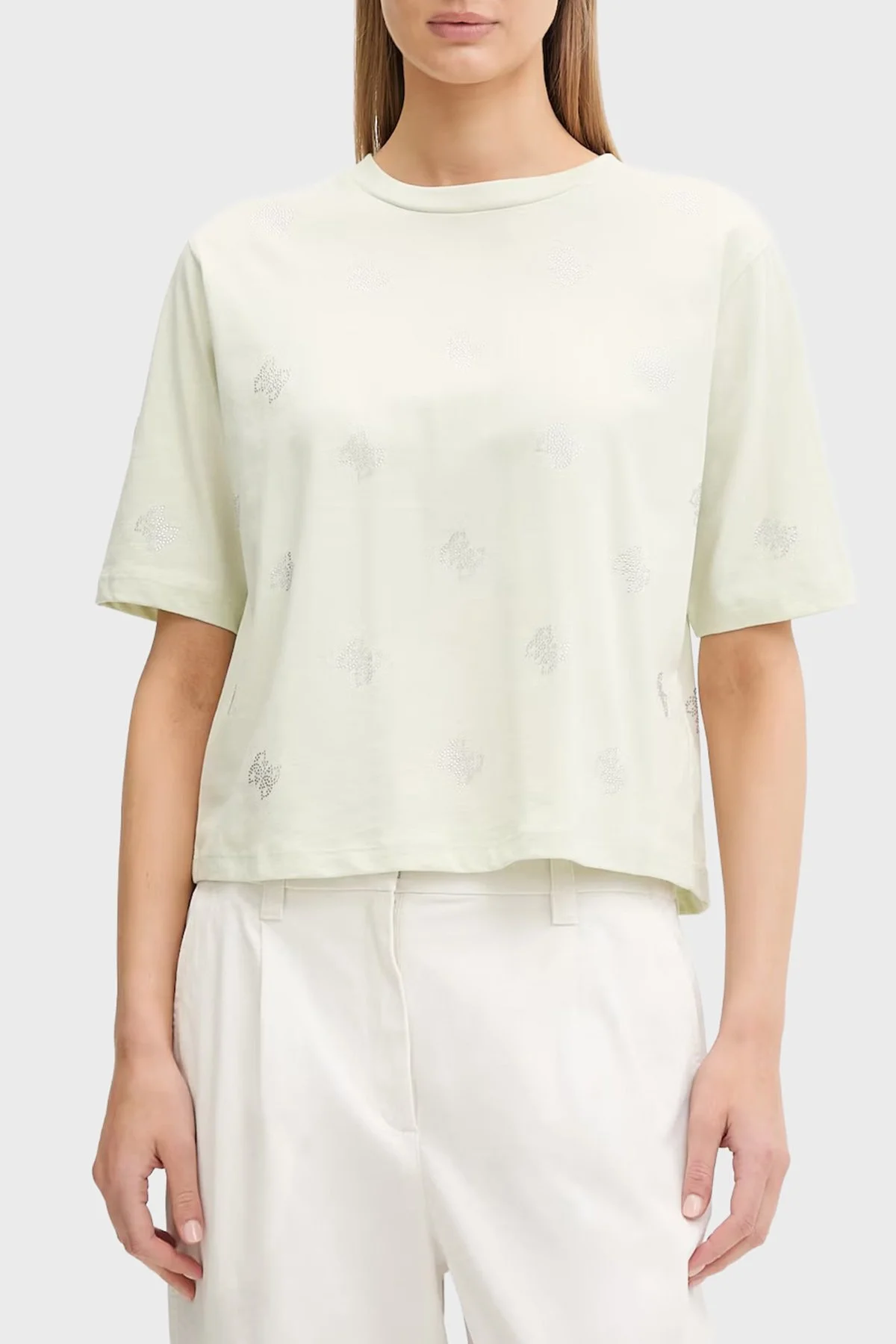 Guess % 100 Pamuk Taşlı Logo Detaylı Bisiklet Yaka V6GI18K2985 Kadın T Shirt V6GI18 K2985 A89J YEŞİL - 1