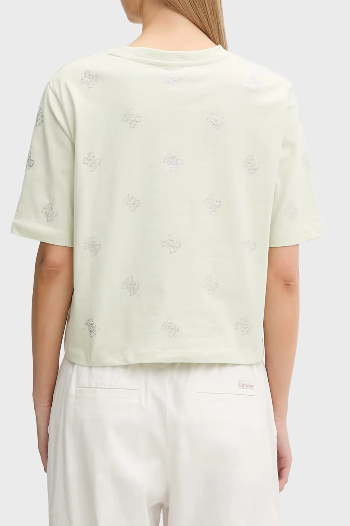 Guess % 100 Pamuk Taşlı Logo Detaylı Bisiklet Yaka V6GI18K2985 Kadın T Shirt V6GI18 K2985 A89J YEŞİL - 3