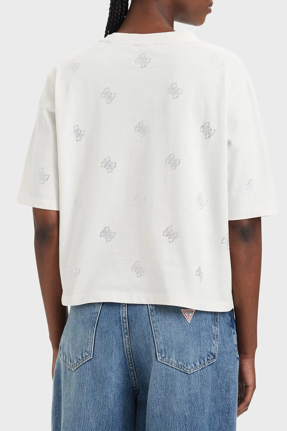 Guess % 100 Pamuk Taşlı Logo Detaylı Bisiklet Yaka V6GI18K2985 Kadın T Shirt V6GI18 K2985 G056 EKRU - 3