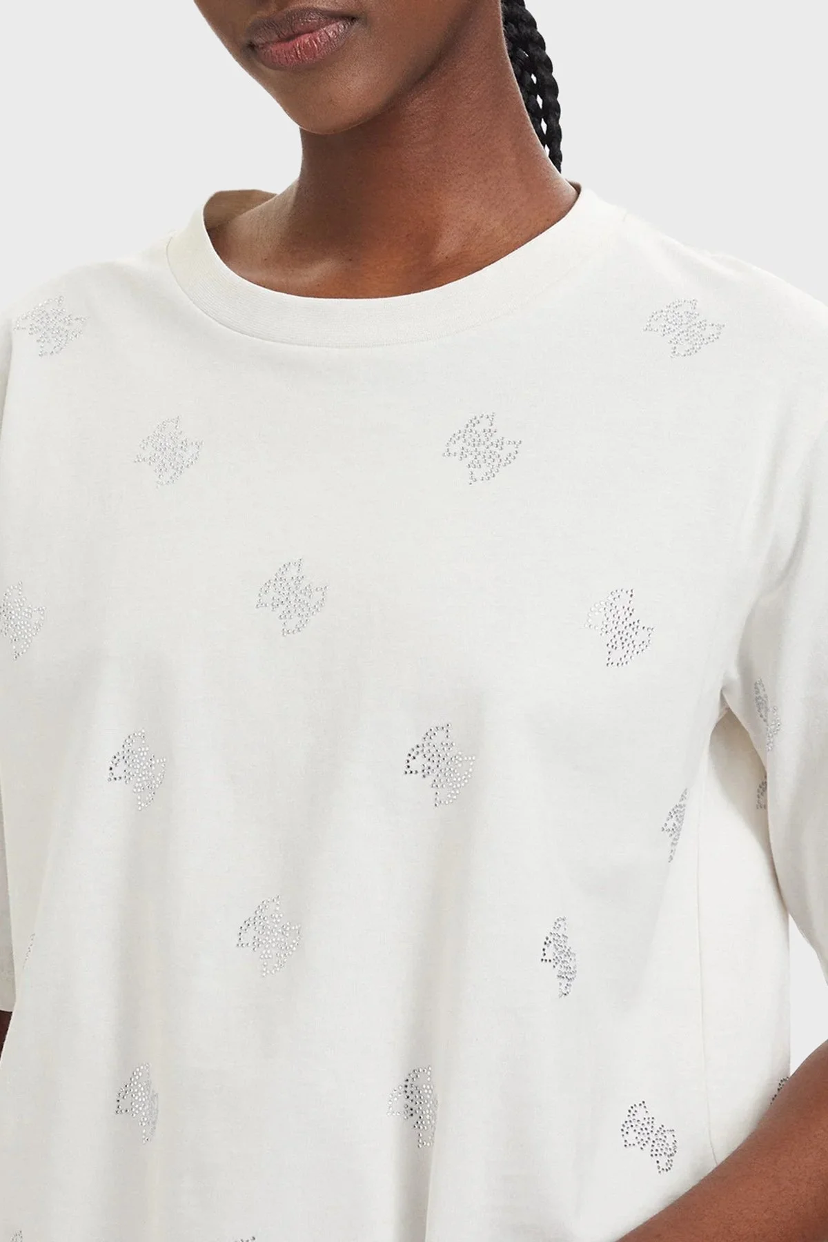 Guess % 100 Pamuk Taşlı Logo Detaylı Bisiklet Yaka V6GI18K2985 Kadın T Shirt V6GI18 K2985 G056 EKRU - 4