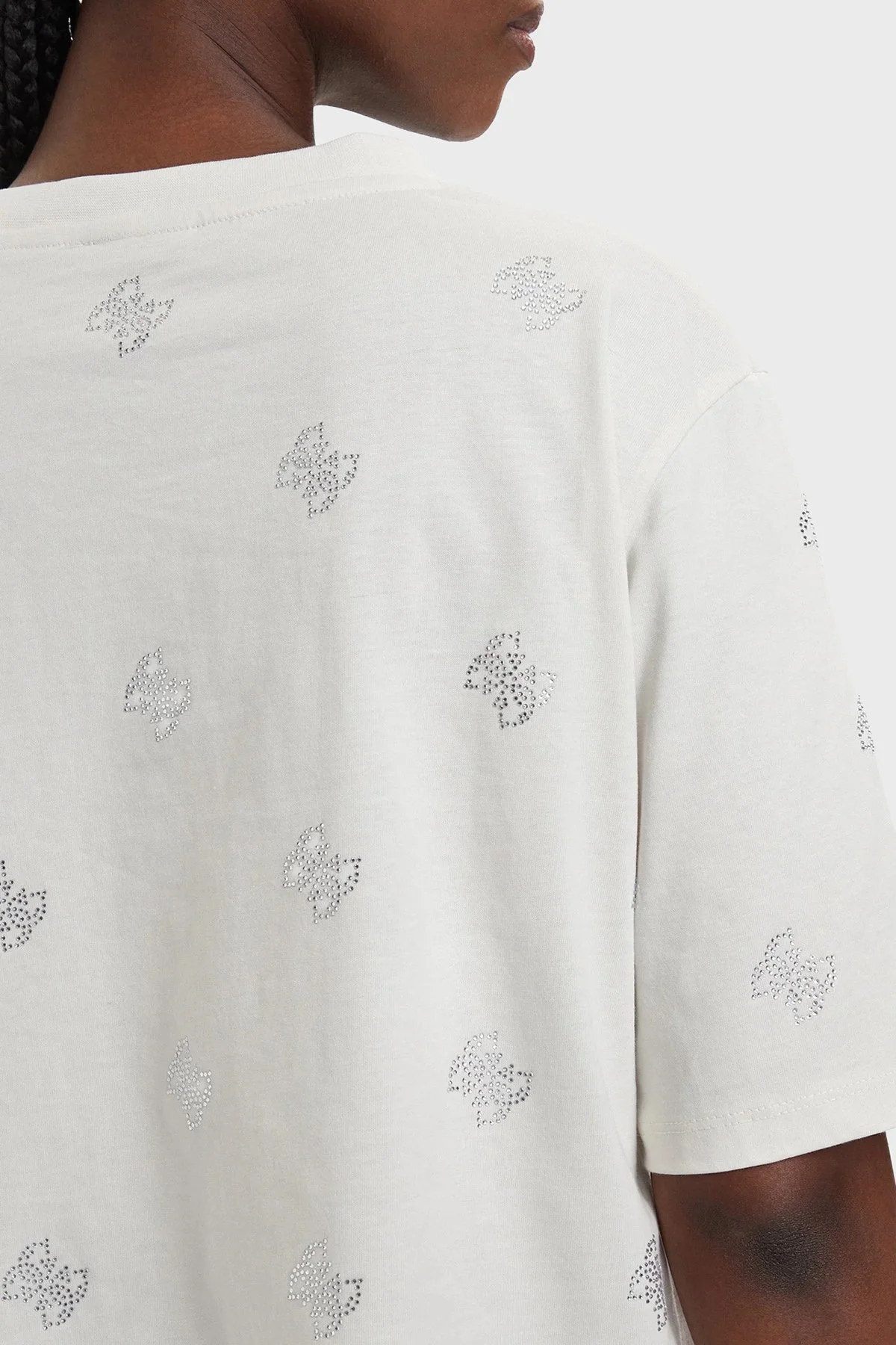 Guess % 100 Pamuk Taşlı Logo Detaylı Bisiklet Yaka V6GI18K2985 Kadın T Shirt V6GI18 K2985 G056 EKRU - 5