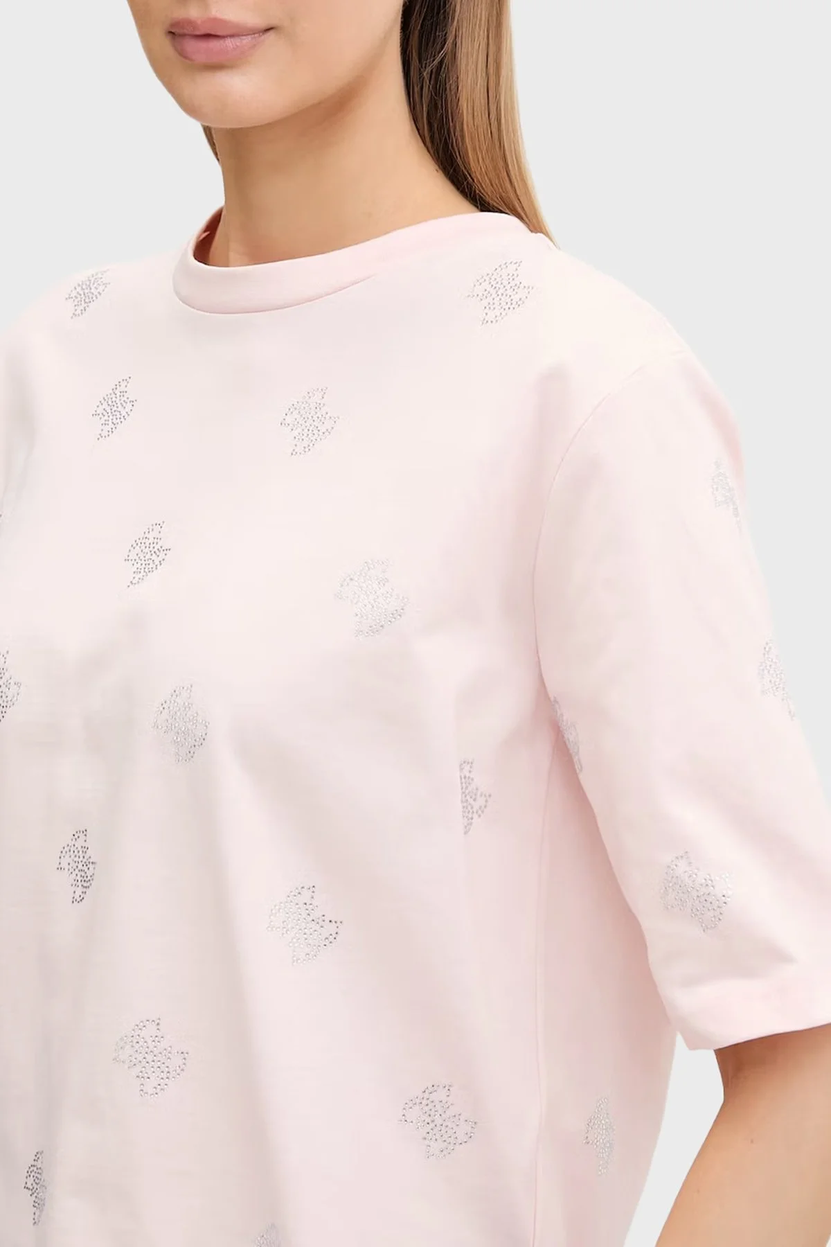 Guess % 100 Pamuk Taşlı Logo Detaylı Bisiklet Yaka V6GI18K2985 Kadın T Shirt V6GI18 K2985 G63M PUDRA - 4