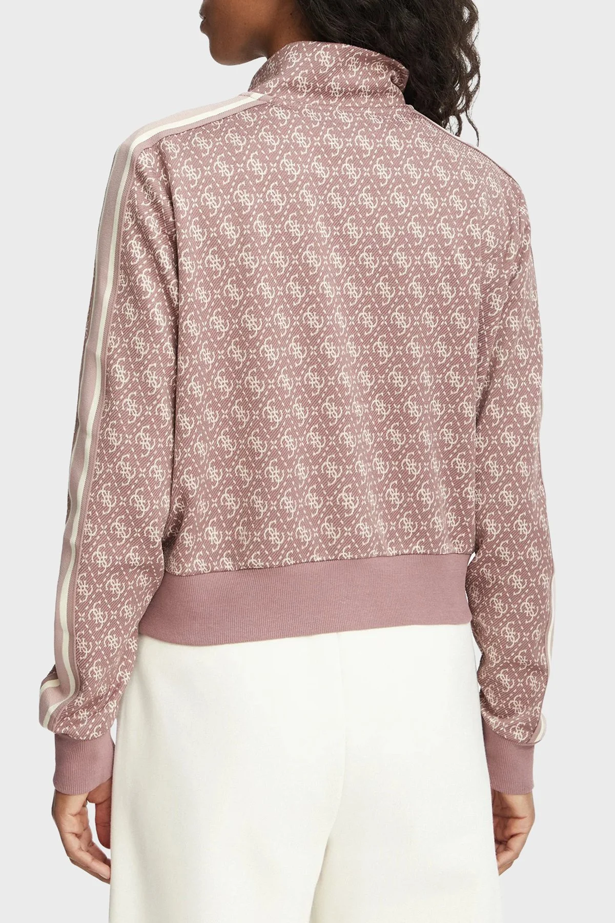 Guess 4G Allover Jacquard Tamamı Logolu Dik Yaka Fermuarlı V6BQ27K7946 Kadın Sweat V6BQ27 K7946 FK1V Kahve - 3