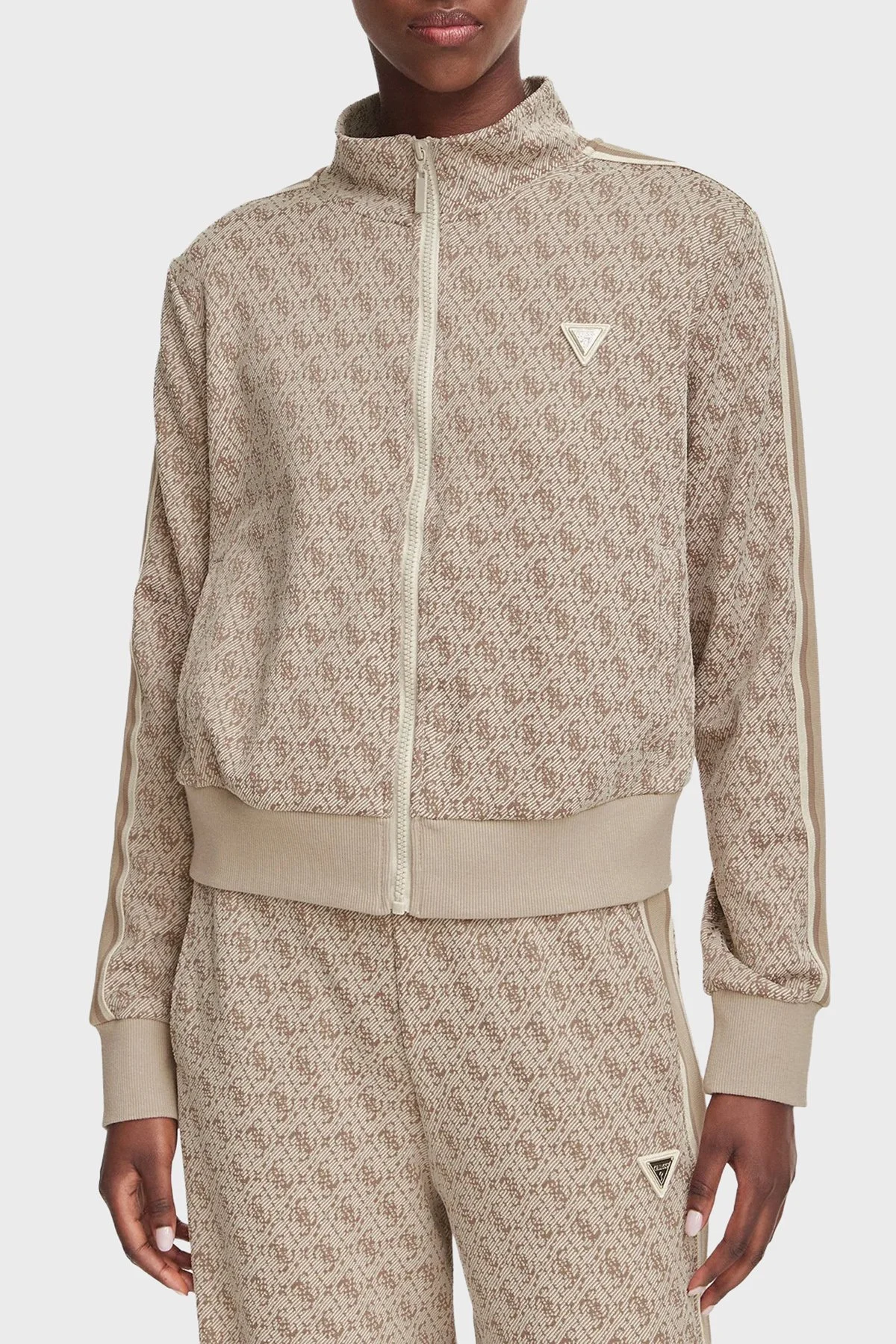 Guess 4G Allover Jacquard V6YQ28K5183 Kadın Sweat V6YQ28 K5183 FNNH Bej - 1