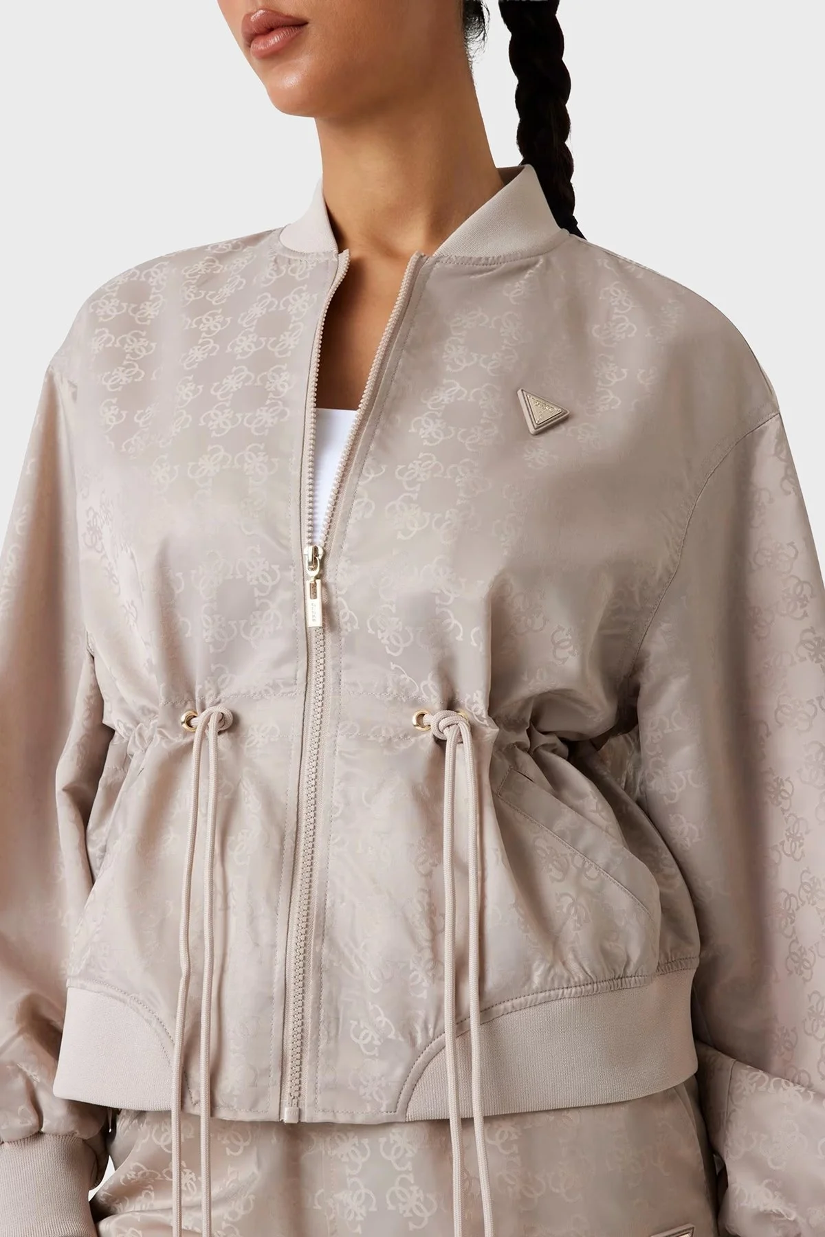 Guess 4G Aop Regular Fit Kolej Yaka Tamamı 4G Logolu Bomber V5YL11WHFU0 Bayan Ceket V5YL11 WHFU0 FJ8F BEJ - 1