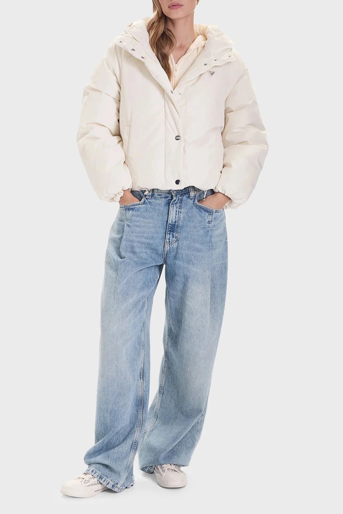 Guess 4G Boxy Tamamı Logolu Relaxed Fit Kapüşonlu Şişme V5BL07WGLW2 Bayan Mont V5BL07 WGLW2 F0YN EKRU - 2