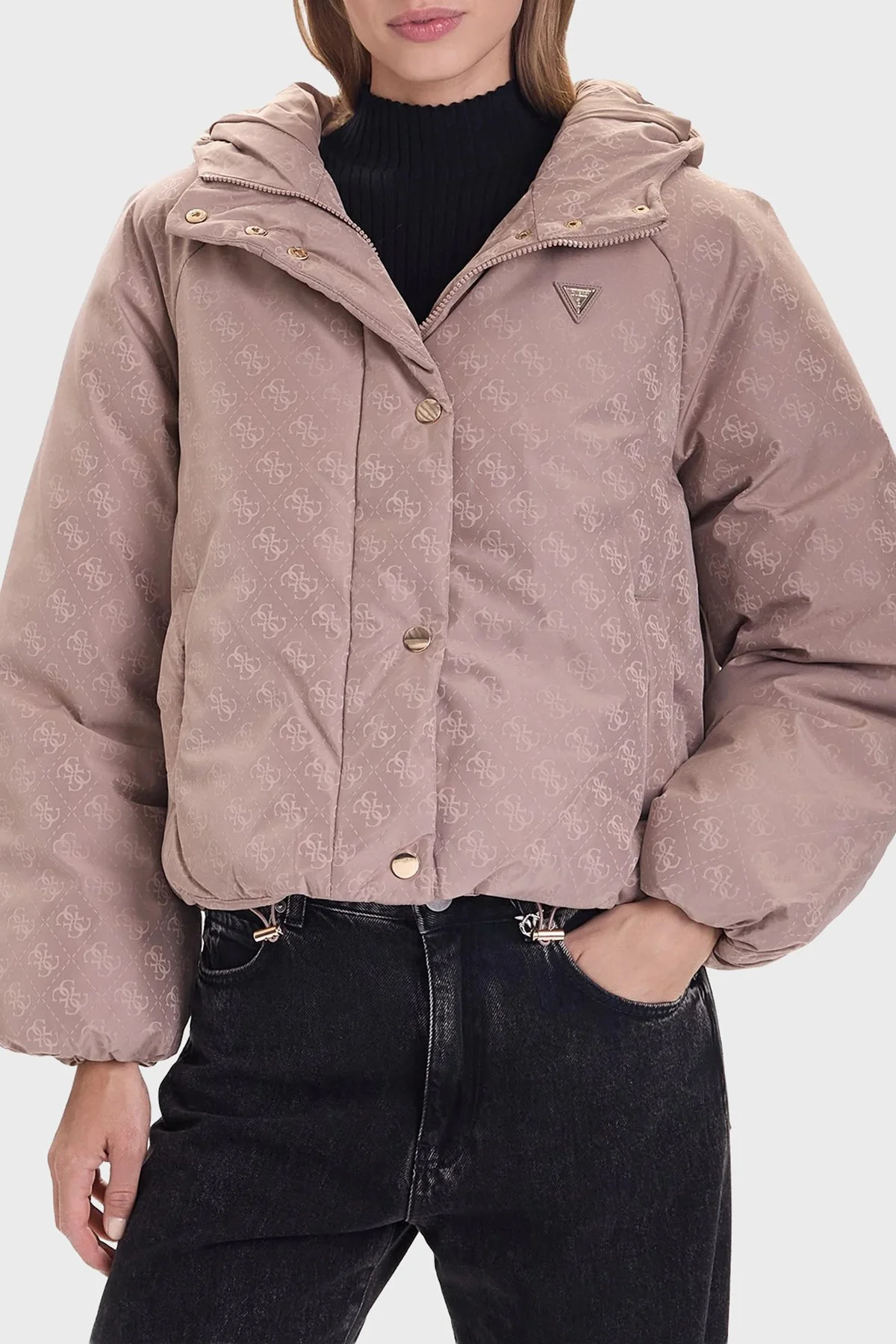 Guess 4G Boxy Tamamı Logolu Relaxed Fit Kapüşonlu Şişme V5BL07WGLW2 Bayan Mont V5BL07 WGLW2 FNGX VİZON - 1