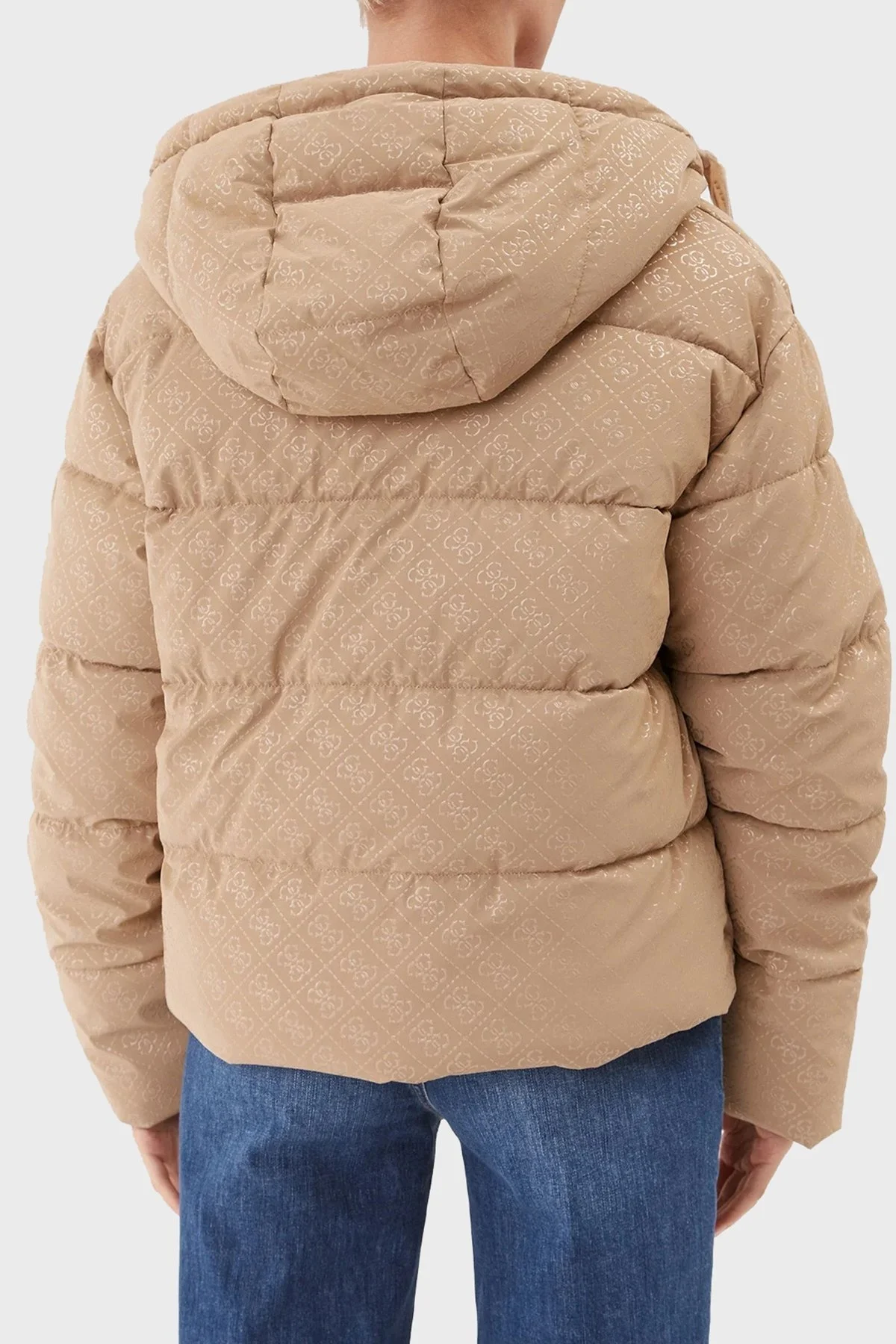 Guess 4G Logo Su İtici Rüzgar Geçirmez Kapüşonlu Şişme Bayan Mont W3BL22WFQU0 G1J7 BEJ - 2