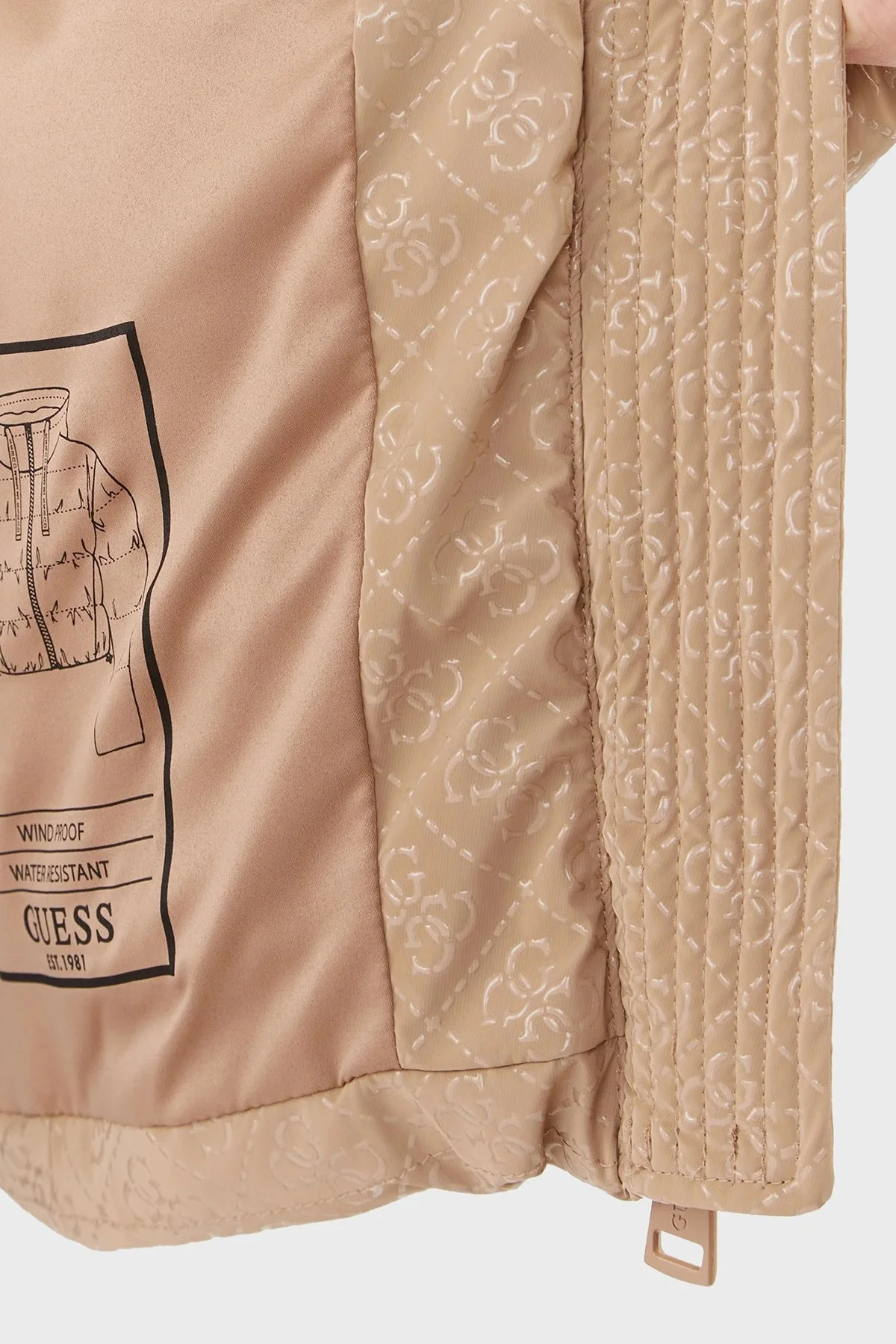 Guess 4G Logo Su İtici Rüzgar Geçirmez Kapüşonlu Şişme Bayan Mont W3BL22WFQU0 G1J7 BEJ - 5