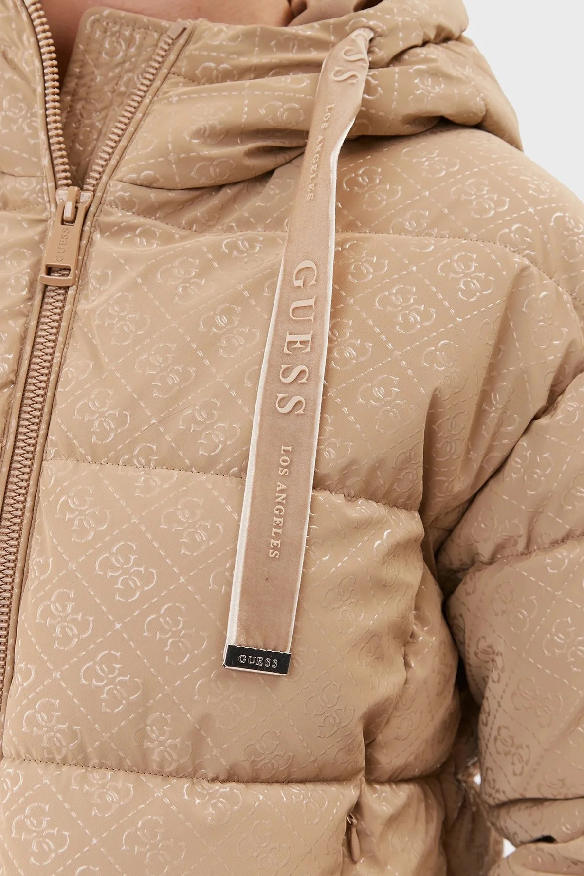 Guess 4G Logo Su İtici Rüzgar Geçirmez Kapüşonlu Şişme Bayan Mont W3BL22WFQU0 G1J7 BEJ - 6