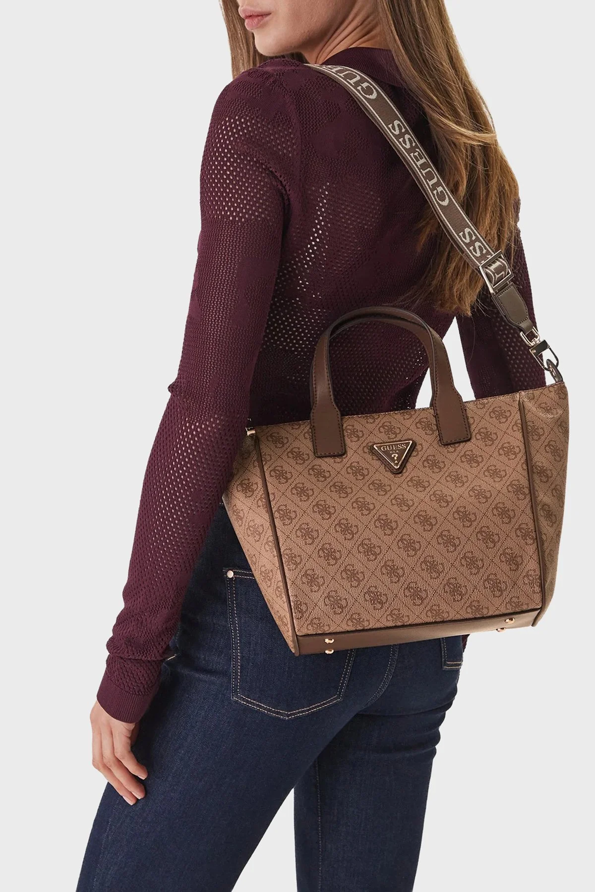 Guess 4G Logolu Çıkarılabilir Askılı TWLB9676019 Bayan Çanta TWLB96 76019 LTL KAHVERENGİ - 2
