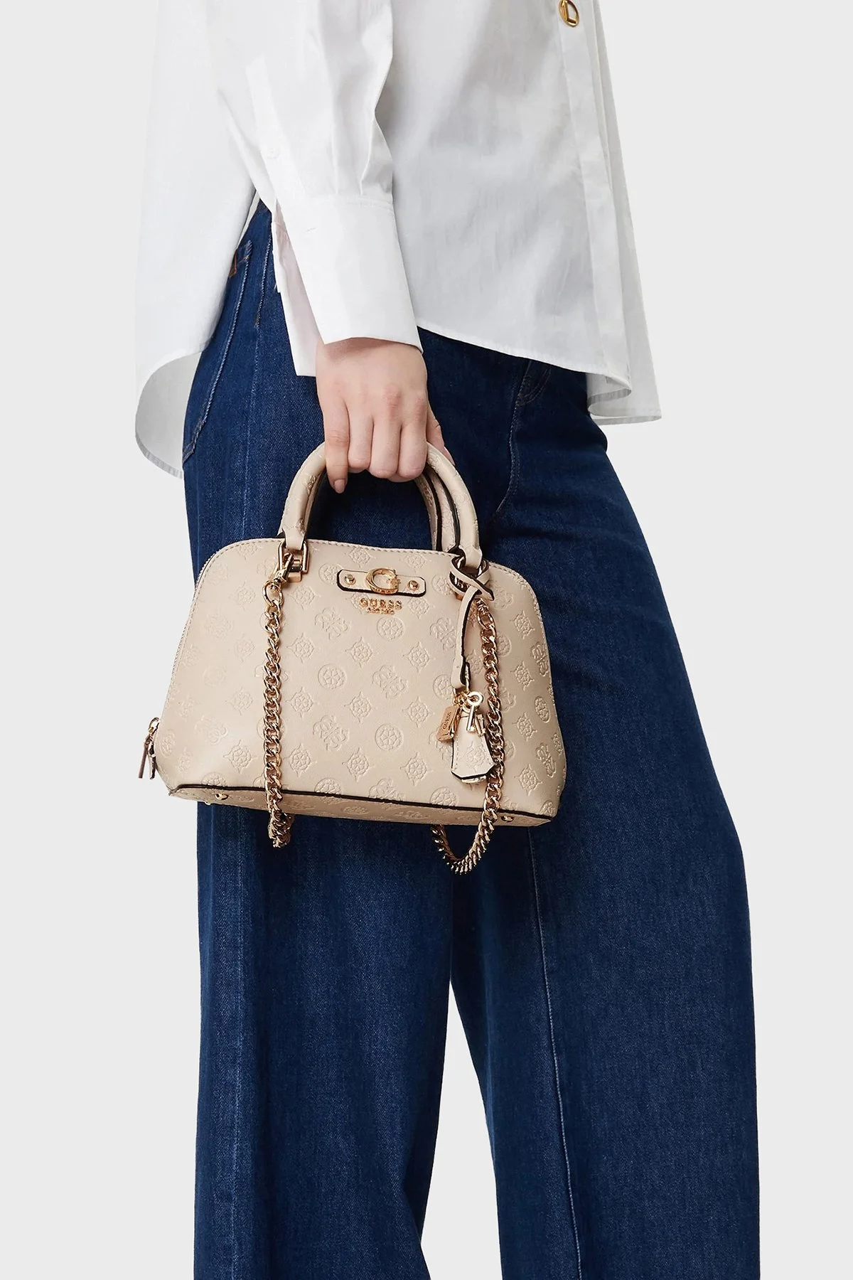Guess 4G Logolu Çıkarılabilir Zincir Askılı HWPD7602050 Bayan Çanta HWPD76 02050 LUG BEJ - 2