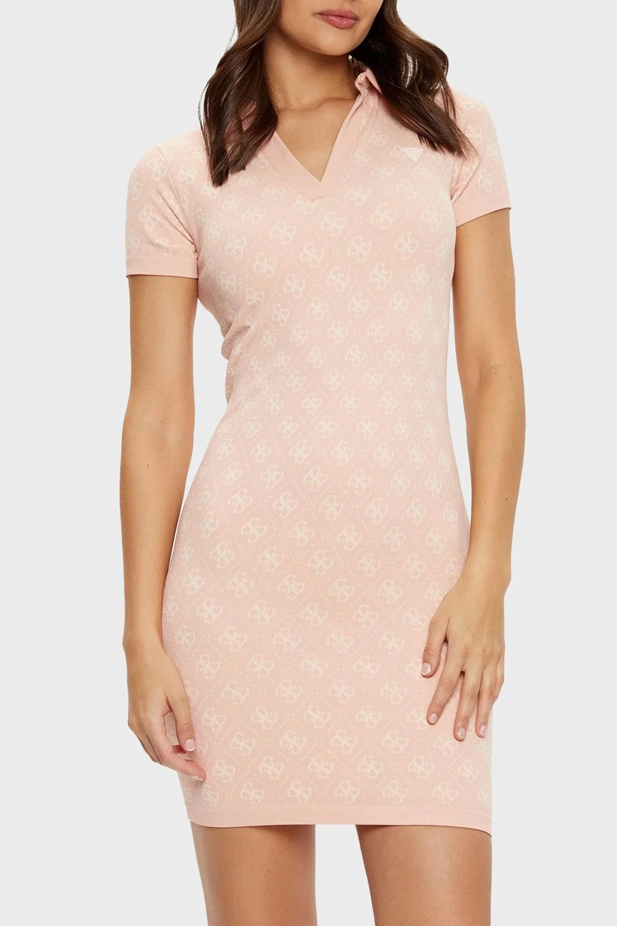 Guess 4G Rhombus Slim Fit Polo Yaka Tamamı 4G Logolu Mini V5RK02Z3LF0 Bayan Elbise V5RK02 Z3LF0 F6DJ PEMBE - 1