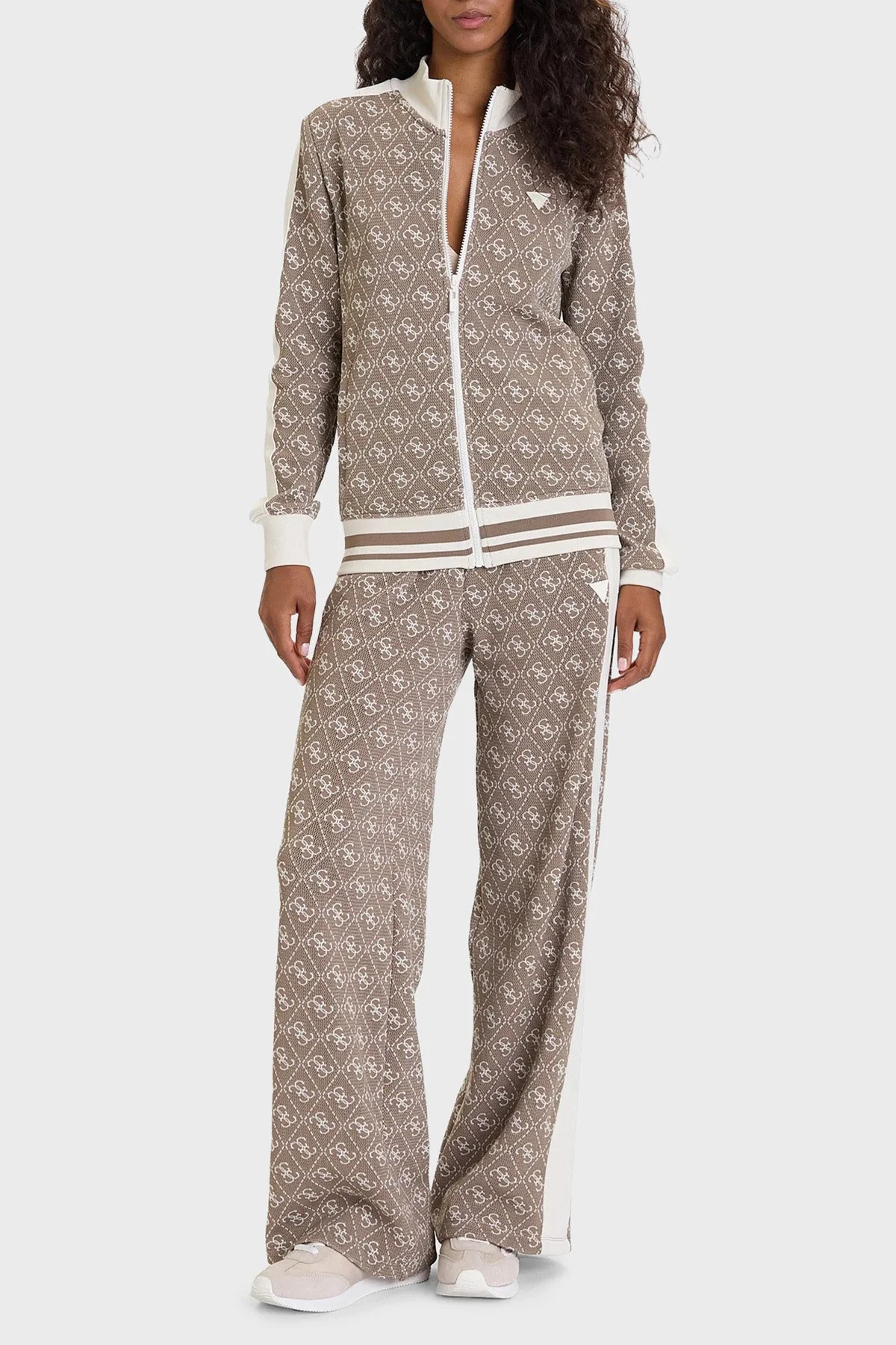 Guess 4G Rhombus Tamamı Logolu Regular Fit Fermuarlı V5BQ16K1990 Bayan Sweat V5BQ16 K1990 FNGY KAHVE - 2