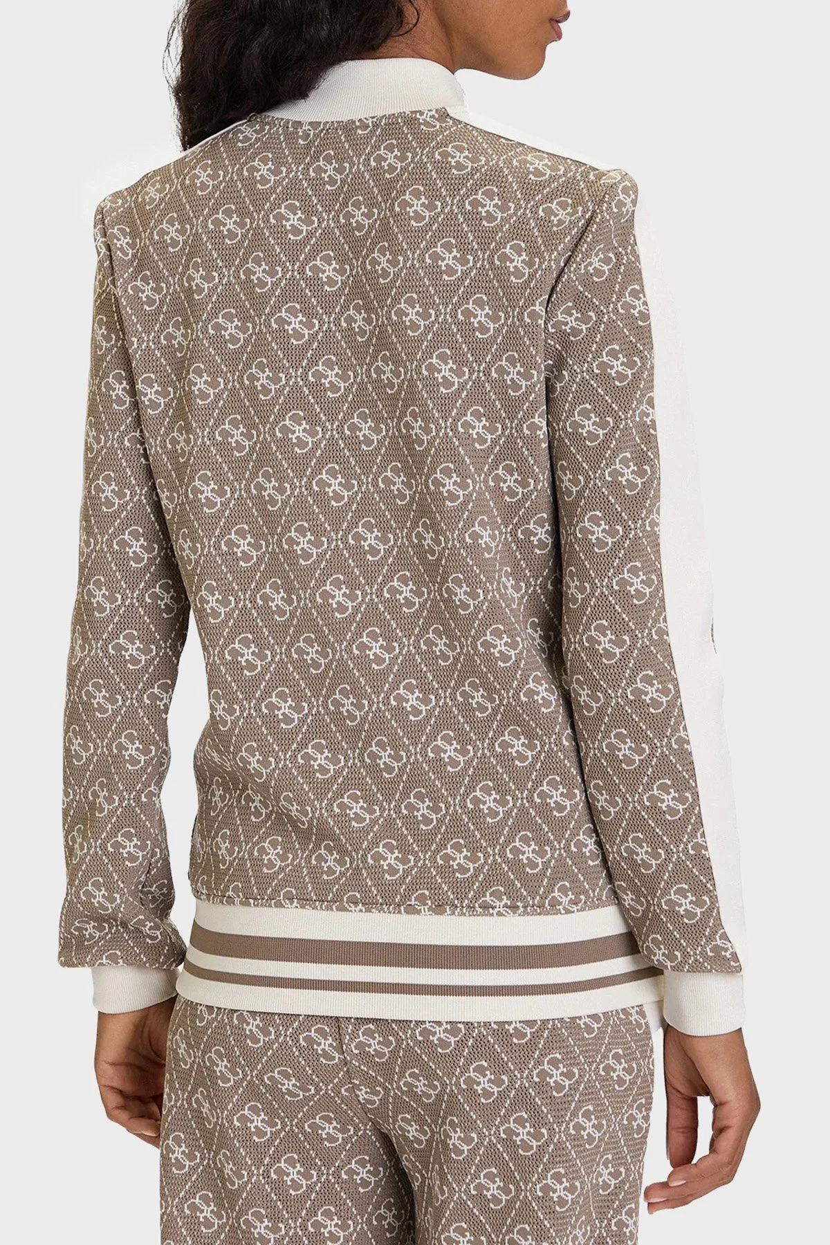 Guess 4G Rhombus Tamamı Logolu Regular Fit Fermuarlı V5BQ16K1990 Bayan Sweat V5BQ16 K1990 FNGY KAHVE - 3