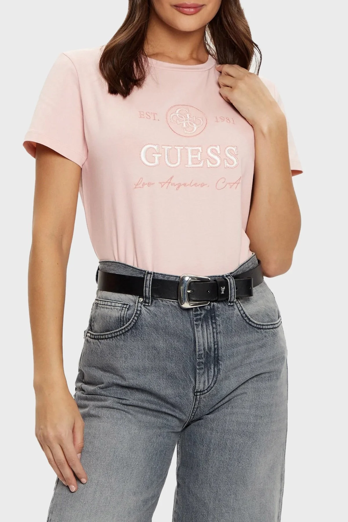 Guess 4G Ss Pamuklu Jarse Regular Fit Logolu V5RI05J1314 Bayan T Shirt V5RI05 J1314 G66B PUDRA - 7