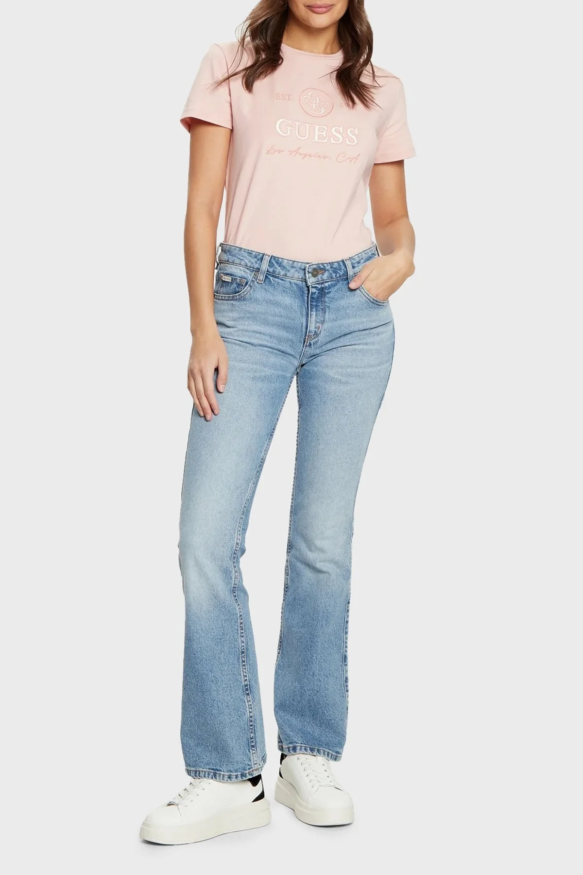 Guess 4G Ss Pamuklu Jarse Regular Fit Logolu V5RI05J1314 Bayan T Shirt V5RI05 J1314 G66B PUDRA - 8