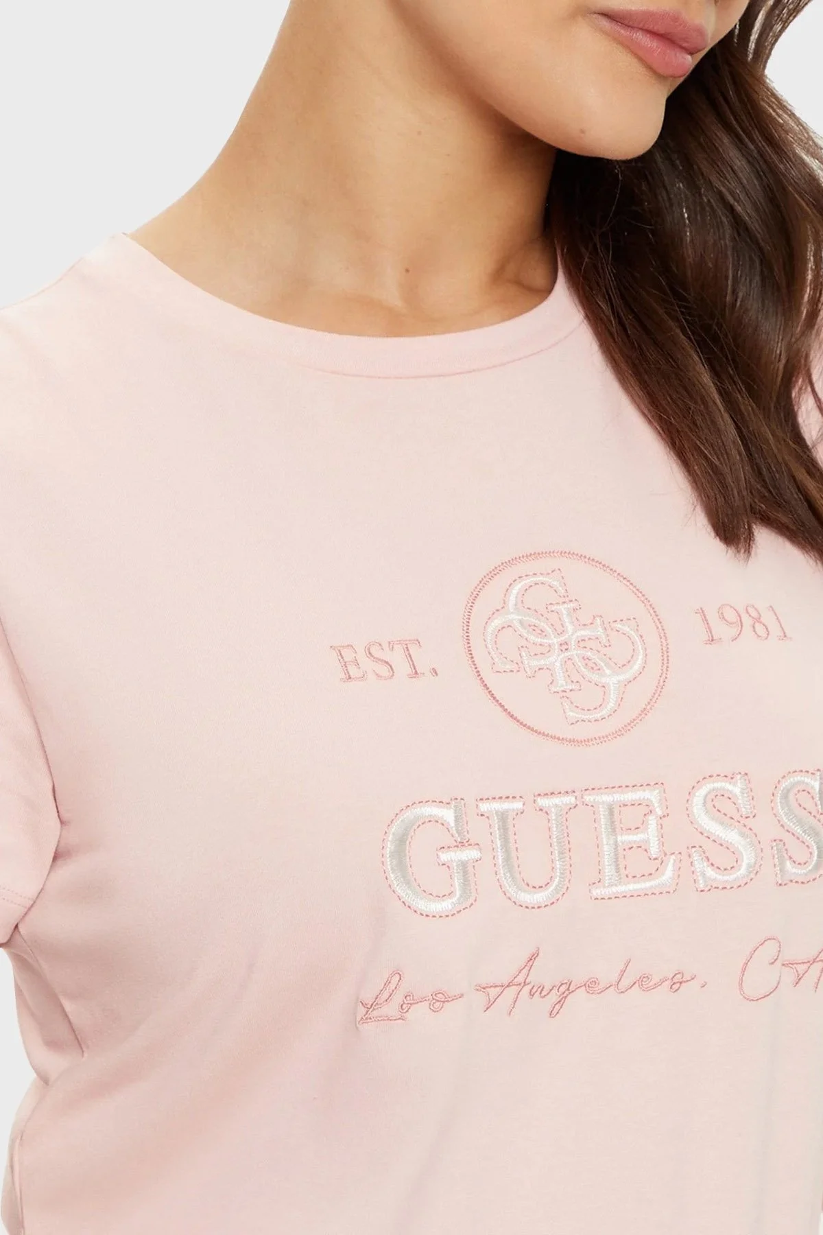 Guess 4G Ss Pamuklu Jarse Regular Fit Logolu V5RI05J1314 Bayan T Shirt V5RI05 J1314 G66B PUDRA - 11