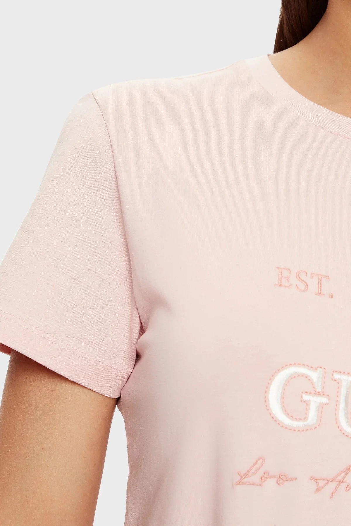 Guess 4G Ss Pamuklu Jarse Regular Fit Logolu V5RI05J1314 Bayan T Shirt V5RI05 J1314 G66B PUDRA - 12