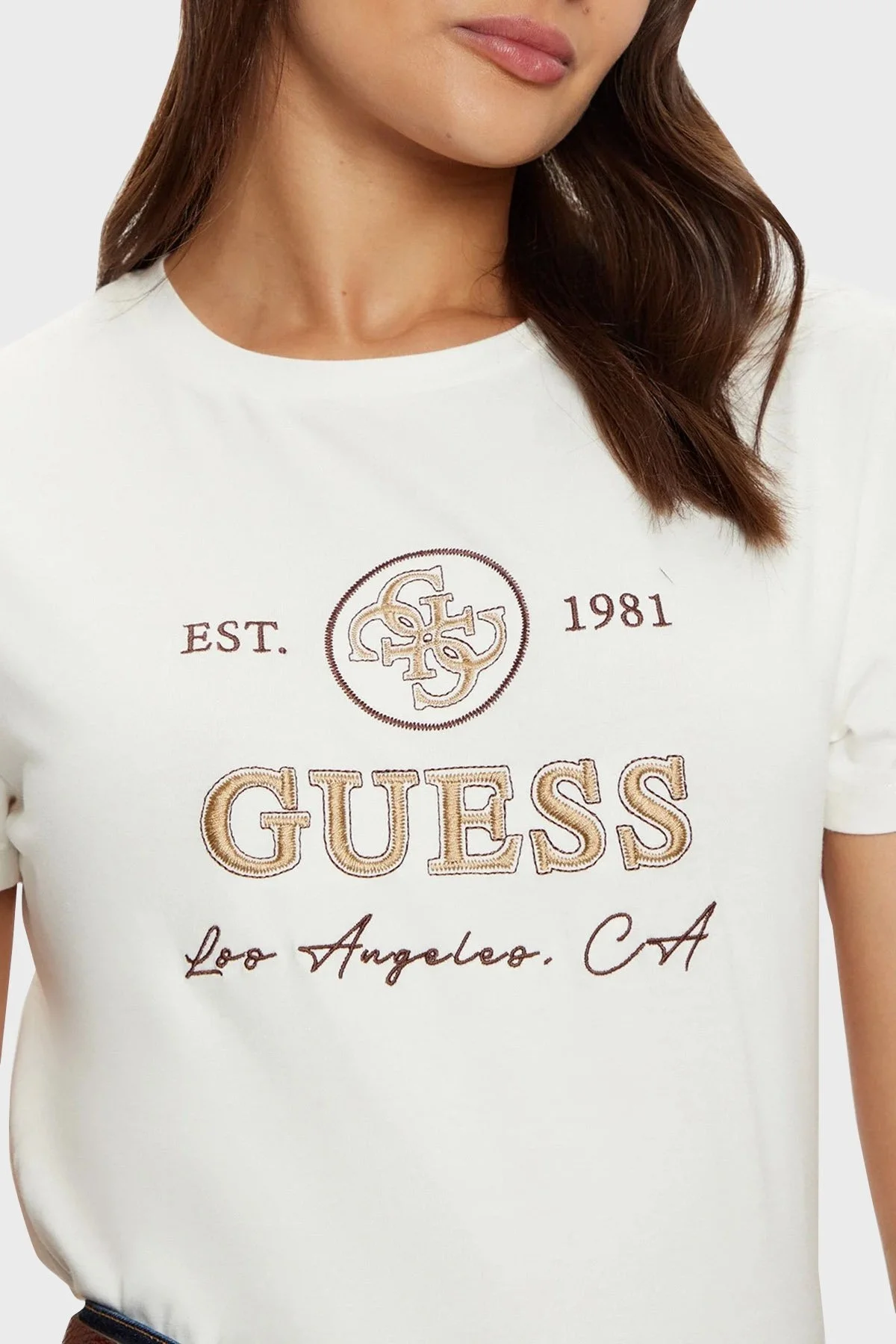 Guess 4G Ss Pamuklu Jarse Regular Fit Logolu V5RI05J1314 Bayan T Shirt V5RI05 J1314 G6K5 EKRU - 5