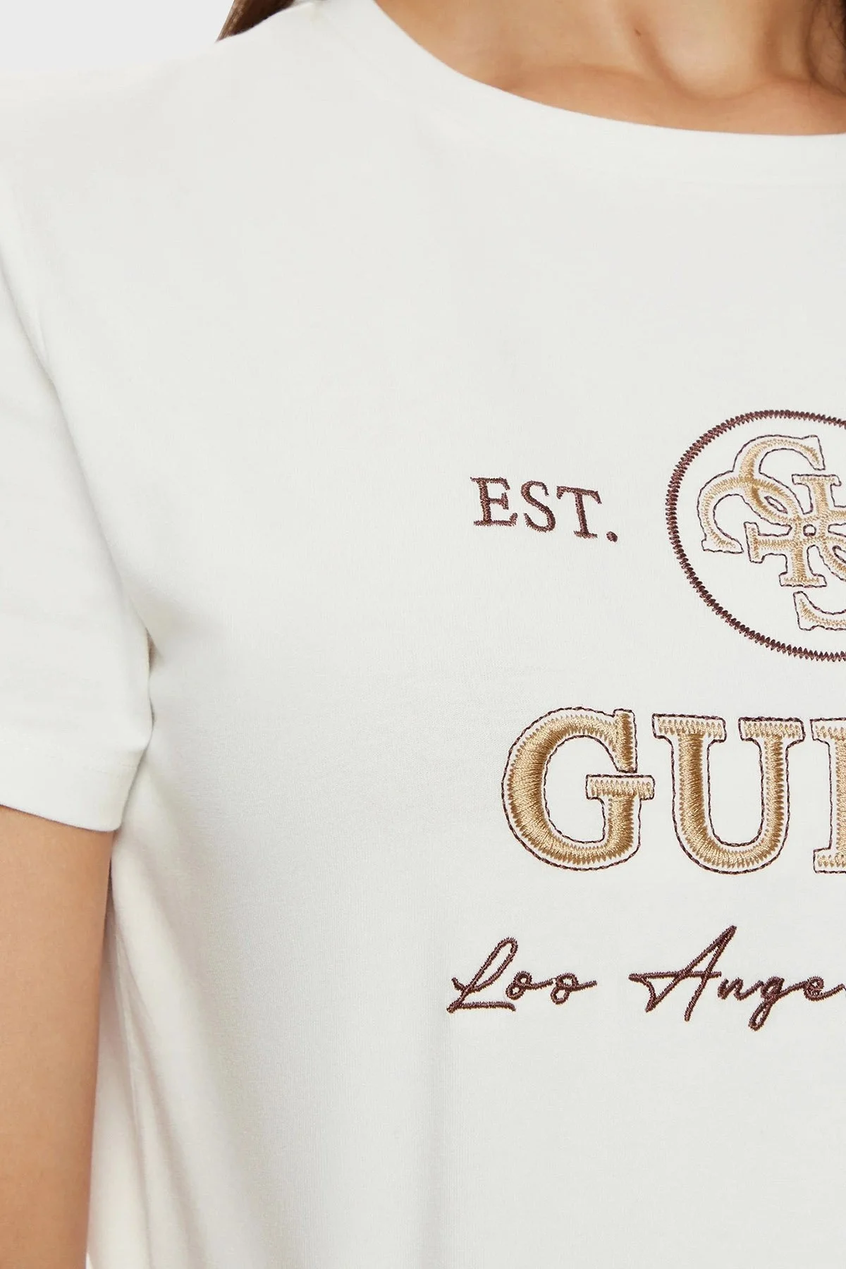 Guess 4G Ss Pamuklu Jarse Regular Fit Logolu V5RI05J1314 Bayan T Shirt V5RI05 J1314 G6K5 EKRU - 12