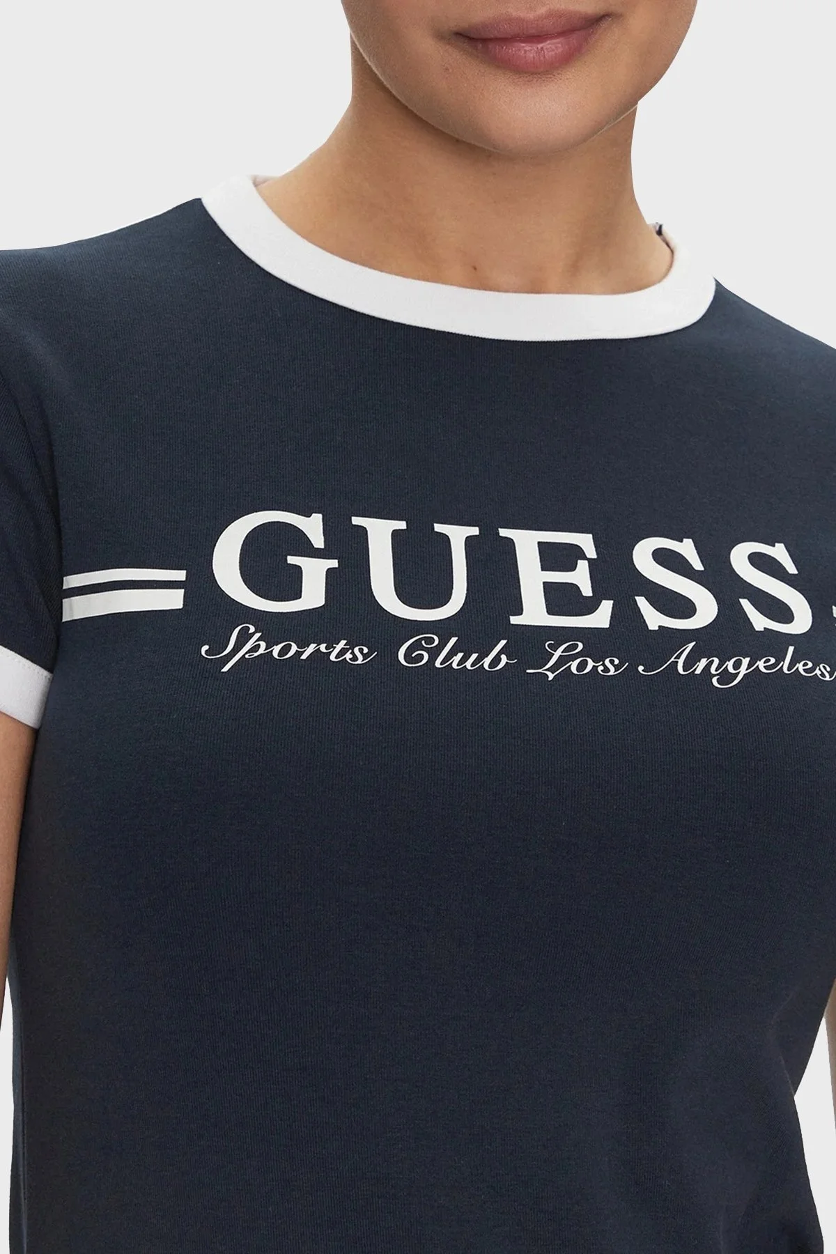 Guess Active Streç Pamuklu Slim Fit Logolu Mini V5GK02KCQX1 Bayan Elbise V5GK02 KCQX1 A71W LACİVERT-BEYAZ - 8