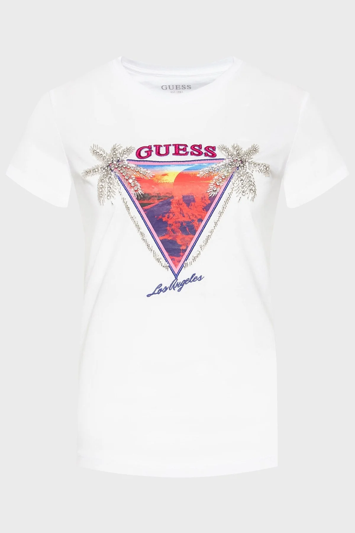 Guess Adelajda Pamuklu Baskılı Regular Fit Bisiklet Yaka Bayan T Shirt W2GI41JA900 G011 BEYAZ - 5