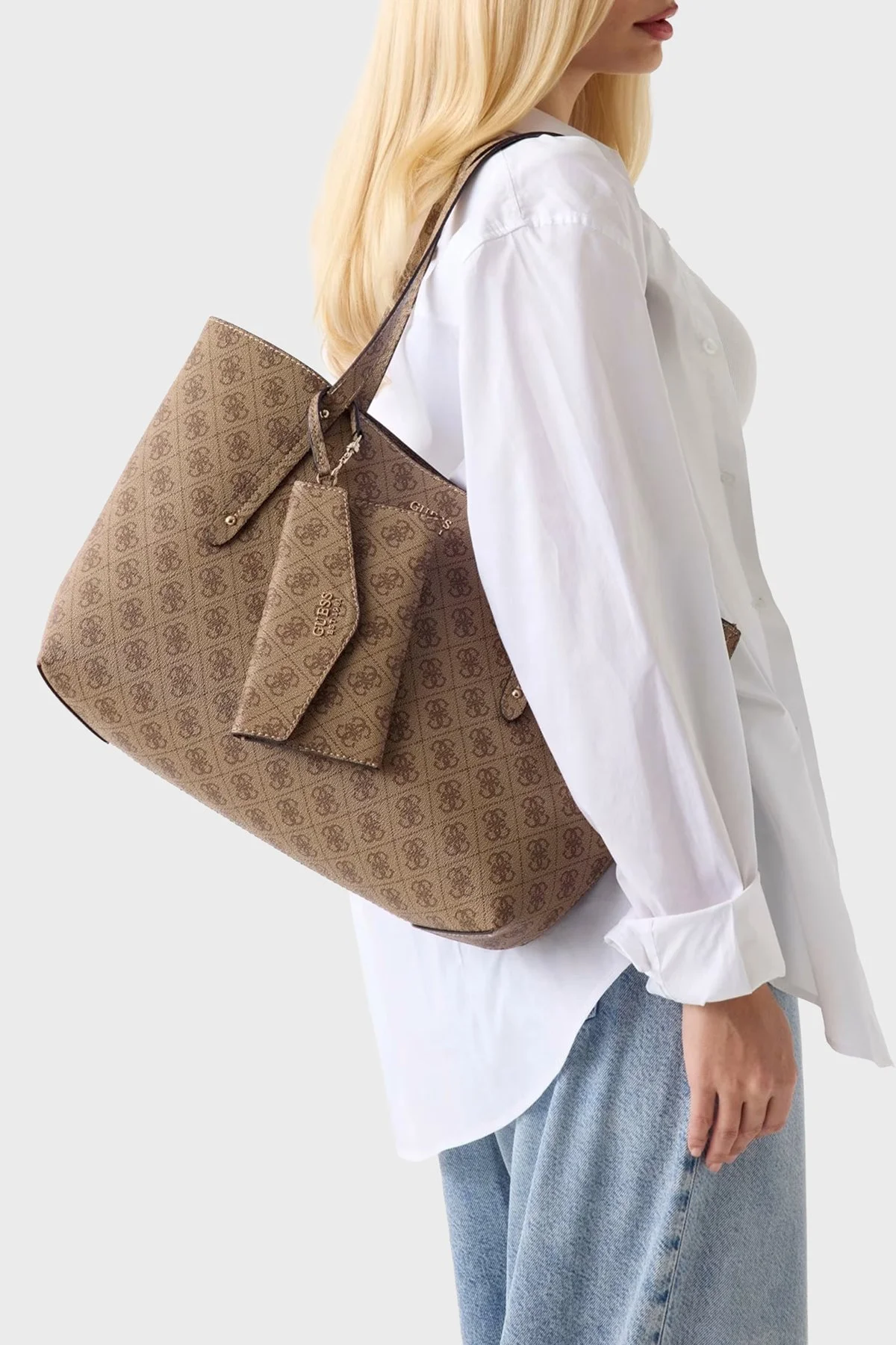 Guess Adrian Logolu Omuz Askılı Tote TWNB2168240 Kadın Çanta TWNB21 68240 LTL Kahve - 2