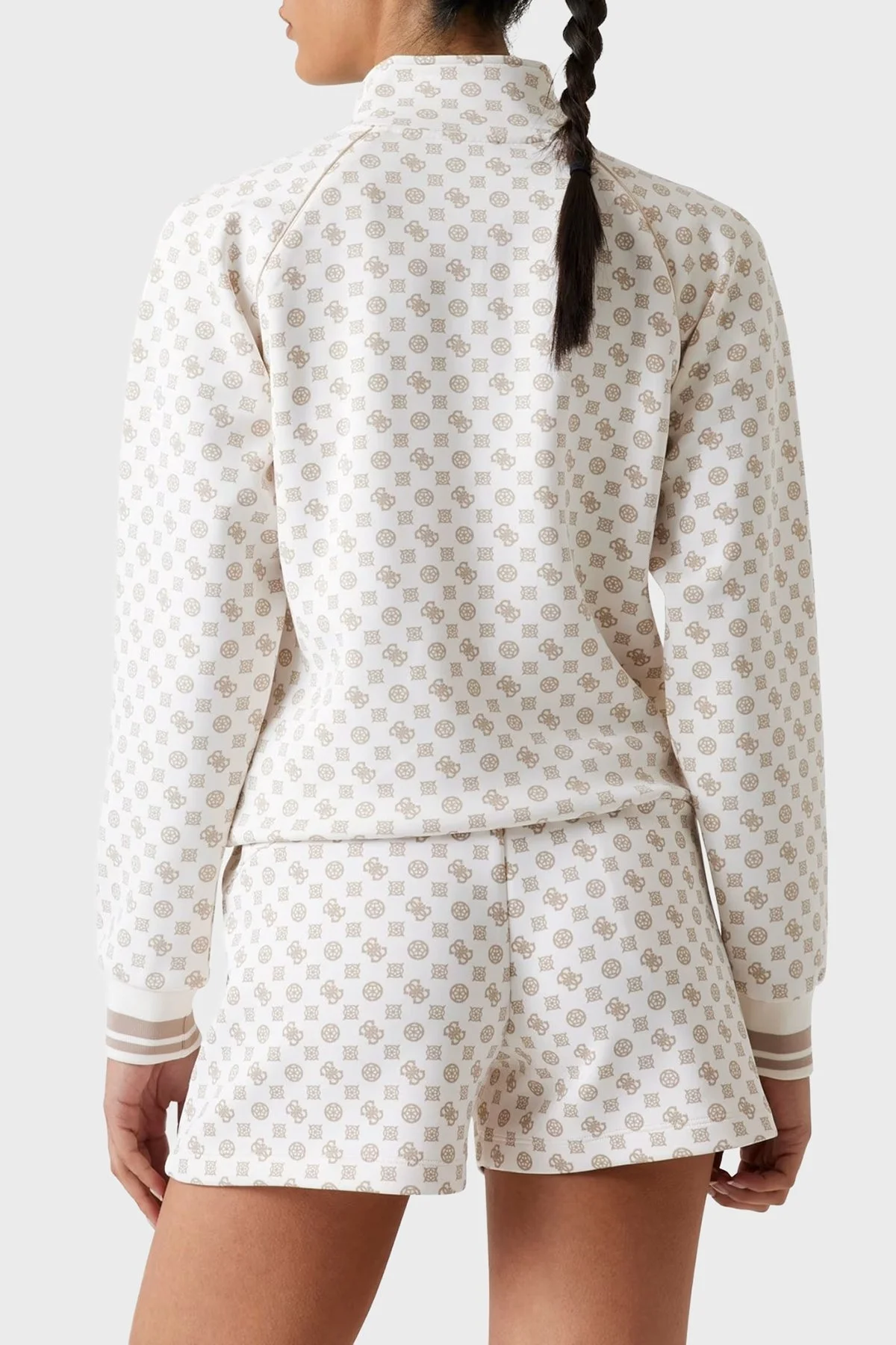 Guess Aggie 4G Logo Baskılı Regular Fit Dik Yaka Scuba V5YQ03KB212 Bayan Sweat V5YQ03 KB212 P1MS BEYAZ-BEJ - 3