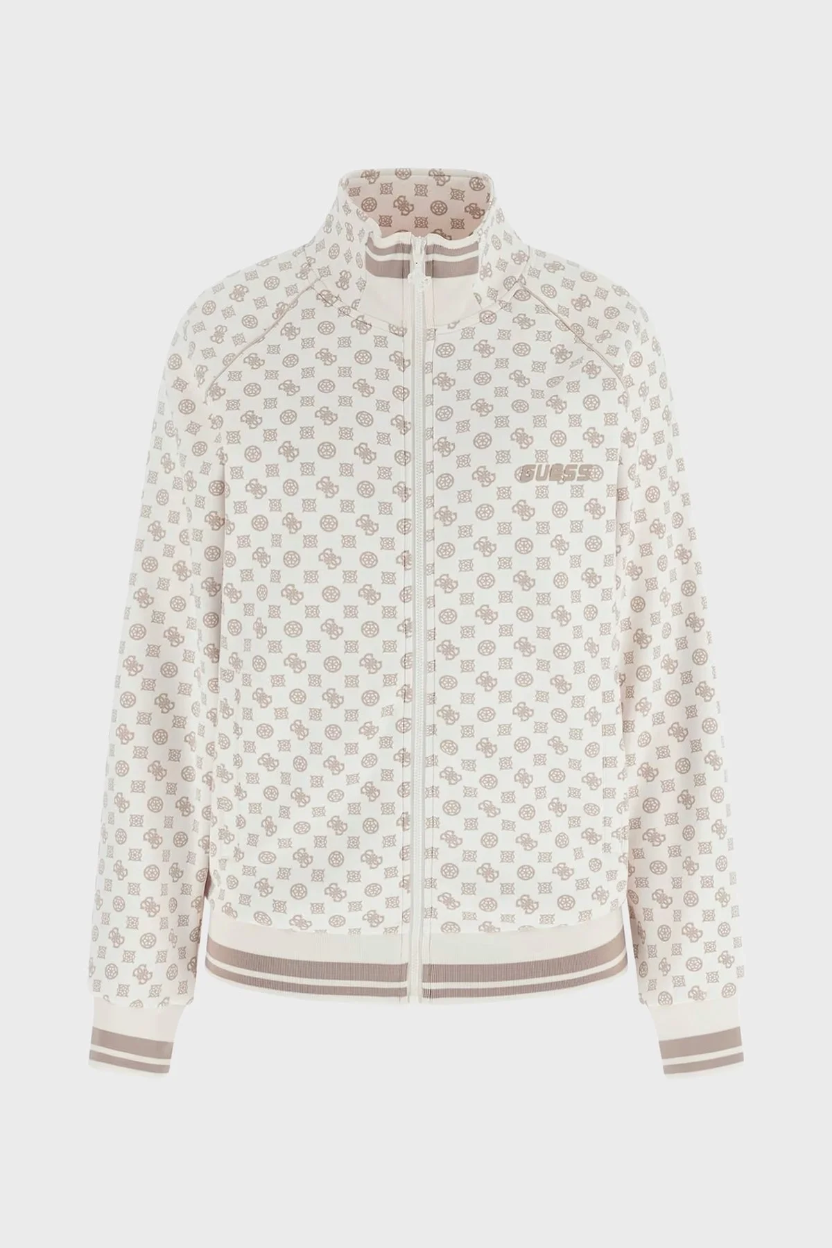 Guess Aggie 4G Logo Baskılı Regular Fit Dik Yaka Scuba V5YQ03KB212 Bayan Sweat V5YQ03 KB212 P1MS BEYAZ-BEJ - 5