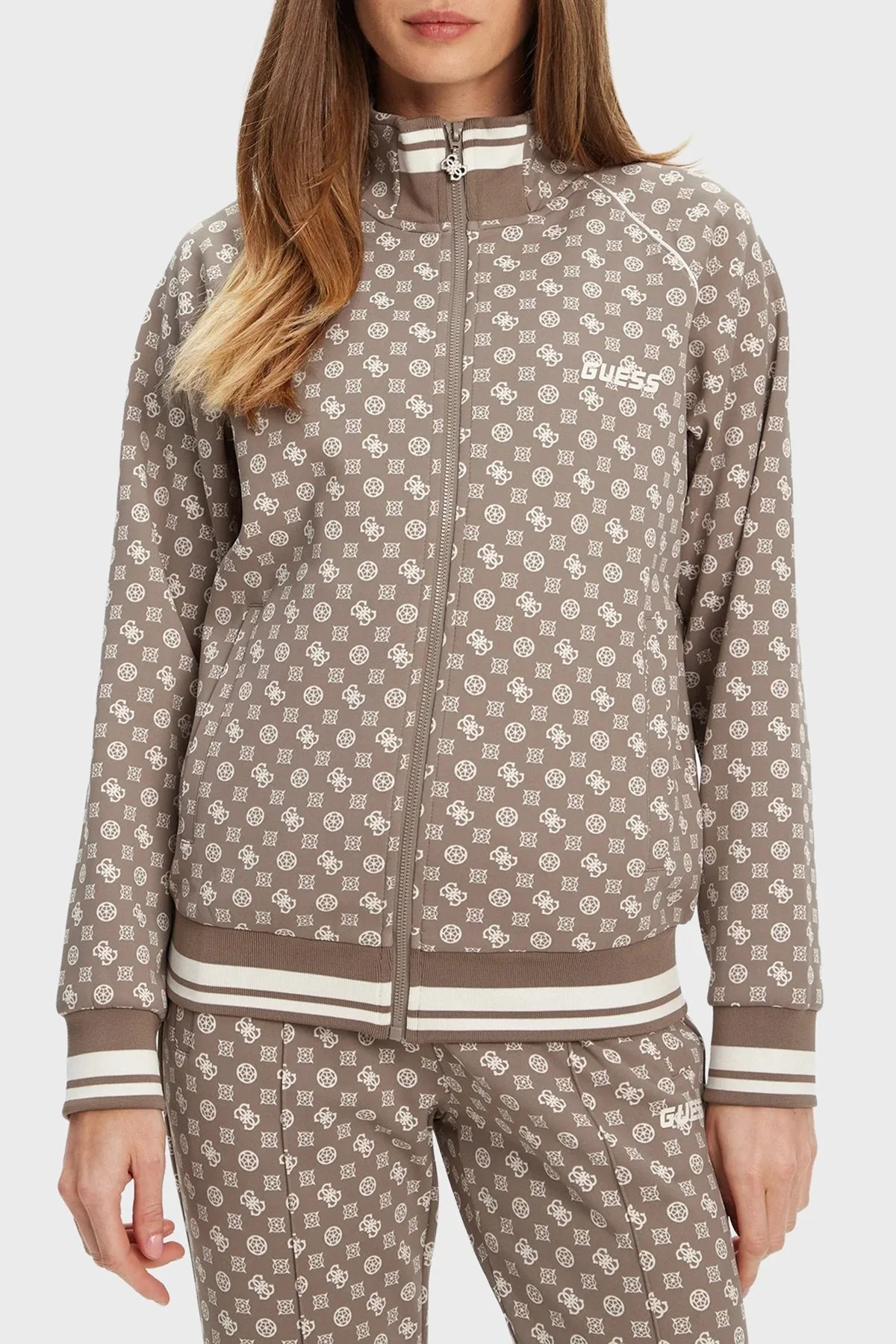 Guess Aggie 4G Logo Baskılı Regular Fit Dik Yaka Scuba V5YQ03KB212 Bayan Sweat V5YQ03 KB212 P8HI KAHVE - 1