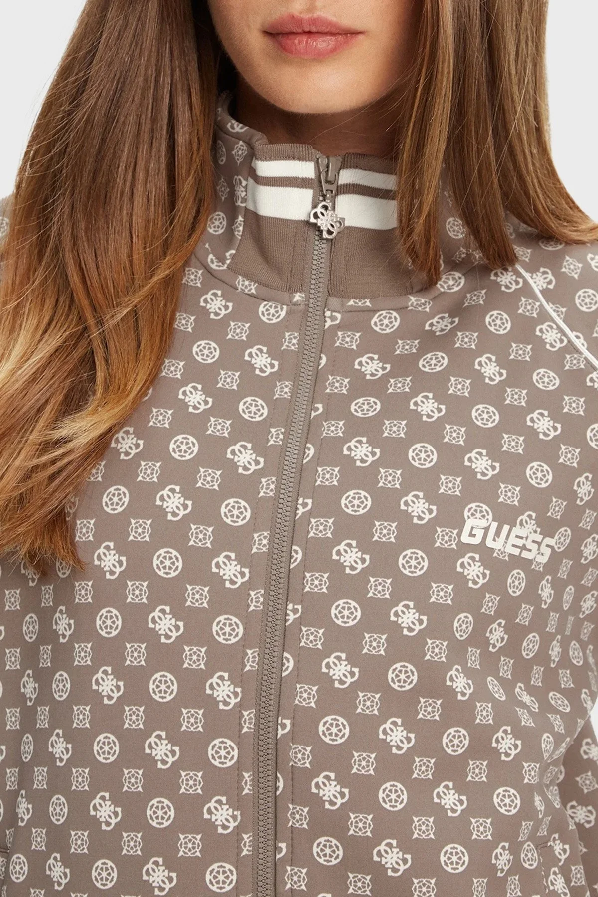 Guess Aggie 4G Logo Baskılı Regular Fit Dik Yaka Scuba V5YQ03KB212 Bayan Sweat V5YQ03 KB212 P8HI KAHVE - 4