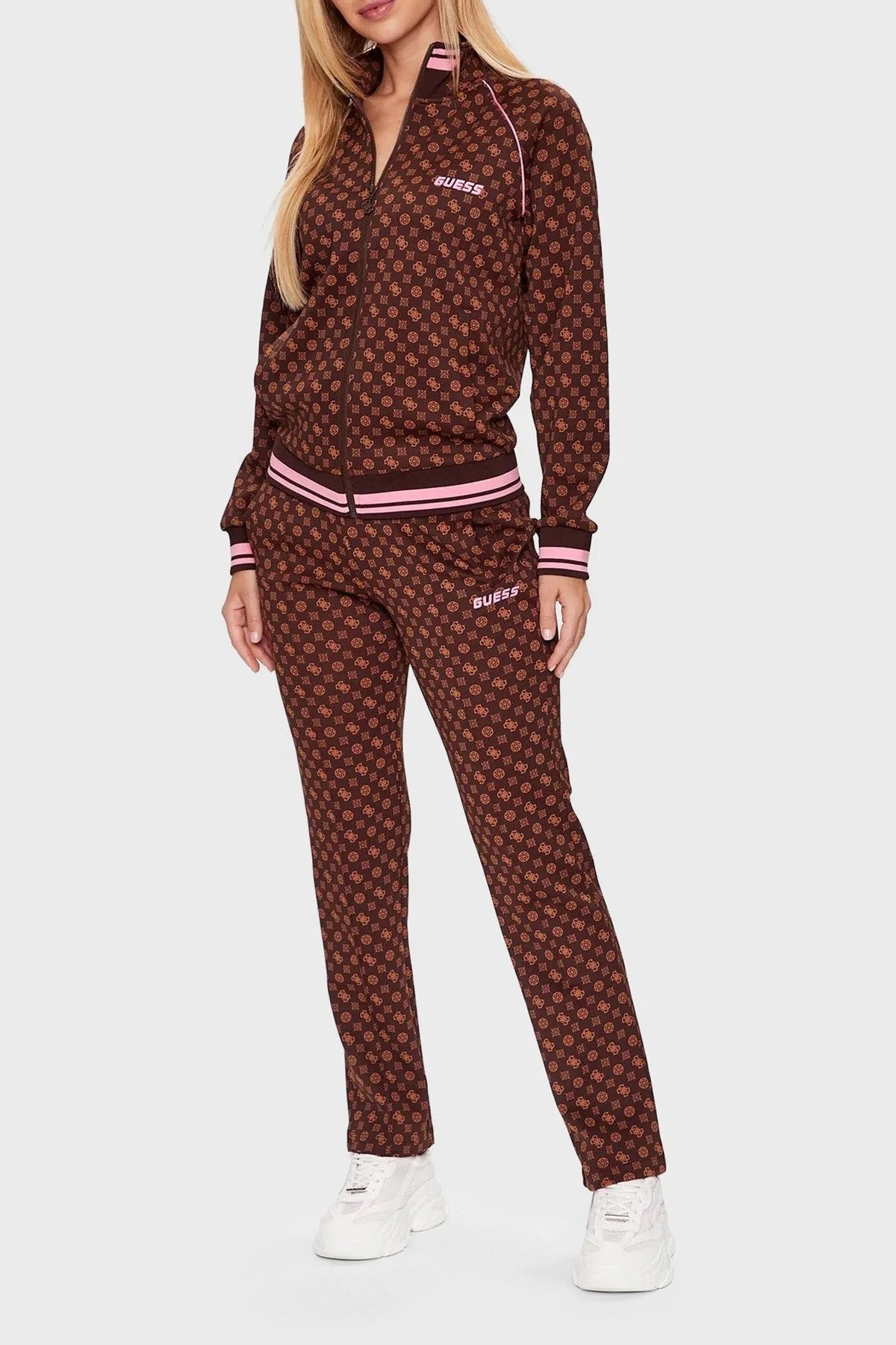 Guess Aggie Logolu Regular Fit Fermuarlı Dik Yaka Bayan Sweat V3YQ00KB212 P1AK KAHVE - 4