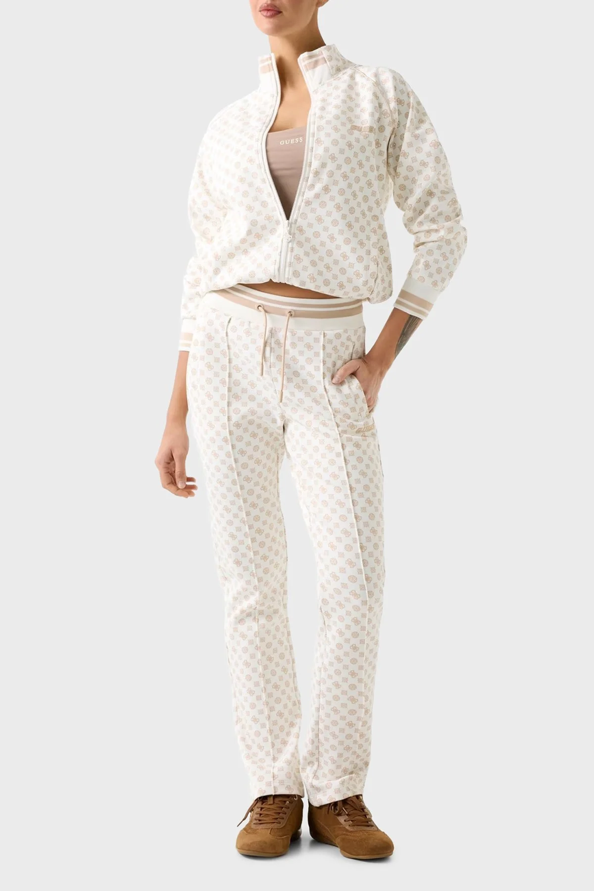 Guess Aggie Scuba Regular Fit Logo Baskılı Dik Yaka shirt V5YQ03KB212 Bayan Sweat V5YQ03 KB212 P0OR KREM - 2