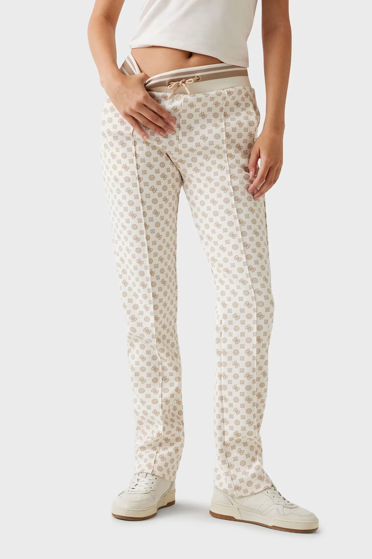 Guess Aggie Scuba Regular Fit Logo Baskılı Normal Bel V5YB20KB212 Bayan Pantolon V5YB20 KB212 P0OR KREM - 1