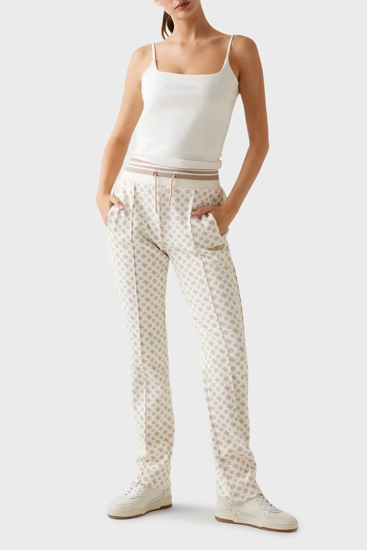 Guess Aggie Scuba Regular Fit Logo Baskılı Normal Bel V5YB20KB212 Bayan Pantolon V5YB20 KB212 P0OR KREM - 2