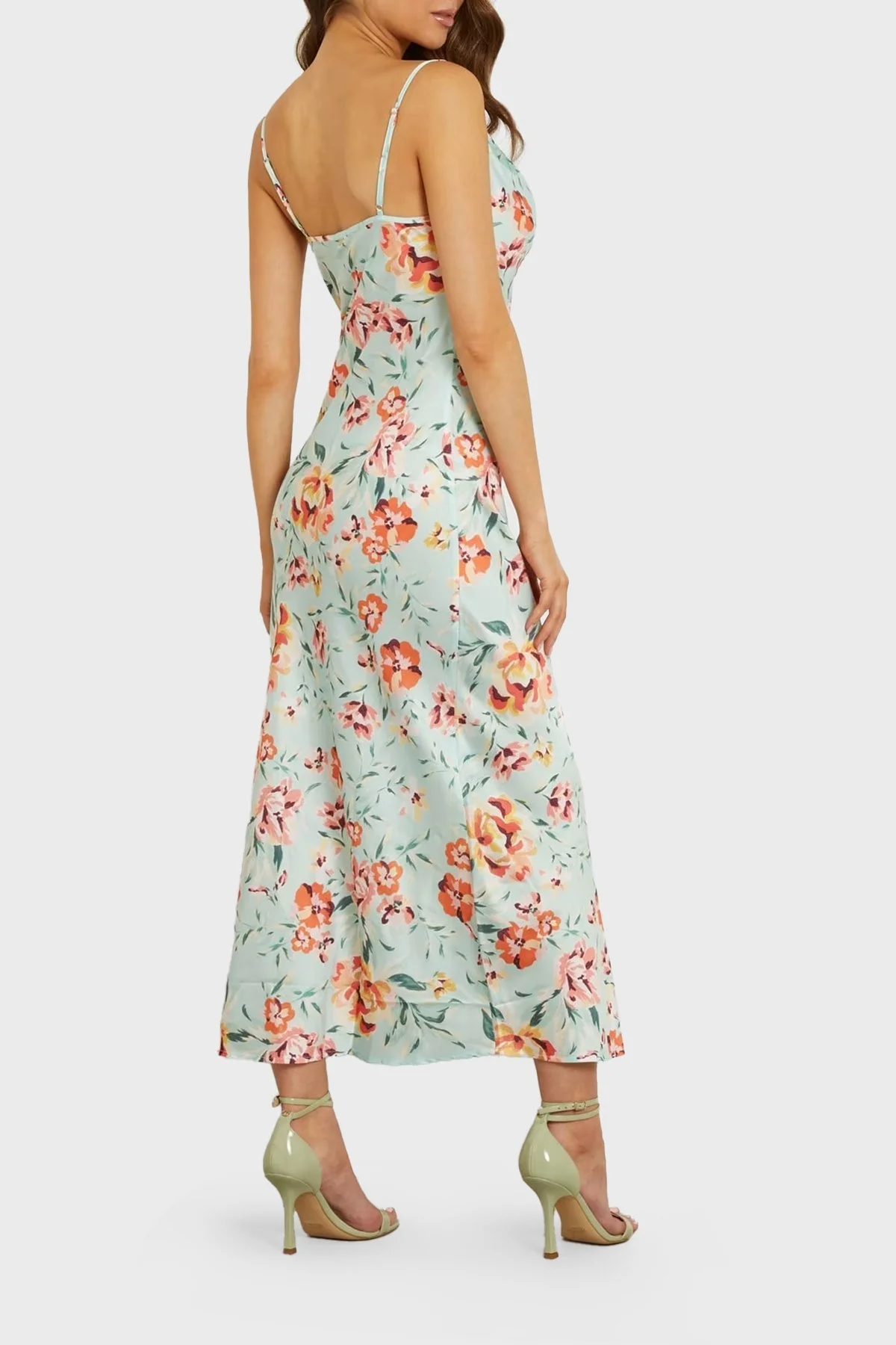 Guess Akilina Slim Fit İp Askılı Uzun Saten W3GK85WD8G2 Bayan Elbise W3GK85 WD8G2 P7NG YEŞİL - 3