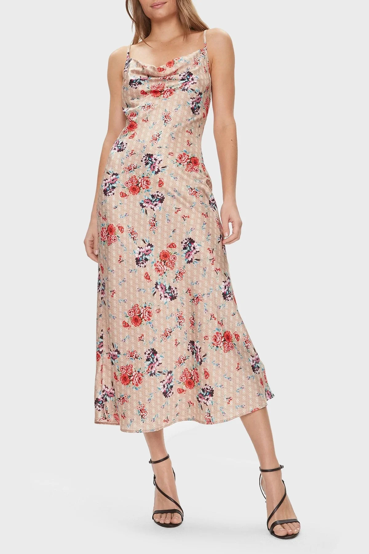 Guess Akilina Slim Fit İp Askılı Uzun Saten W3GK85 WD8G2 Bayan Elbise W3GK85WD8G2 P1FI BEJ - 1