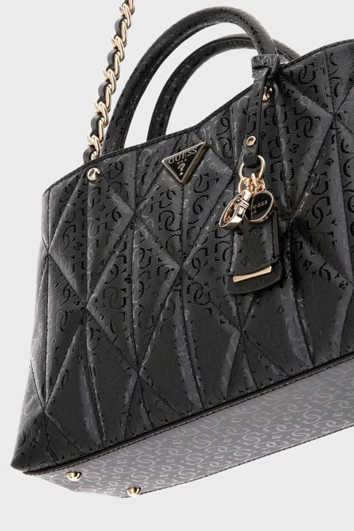 Guess Aldina Jakarlı Logo Baskılı Çıkarılabilir Zincir Askılı HWGG9663060 Bayan Çanta HWGG96 63060 BLA SİYAH - 4