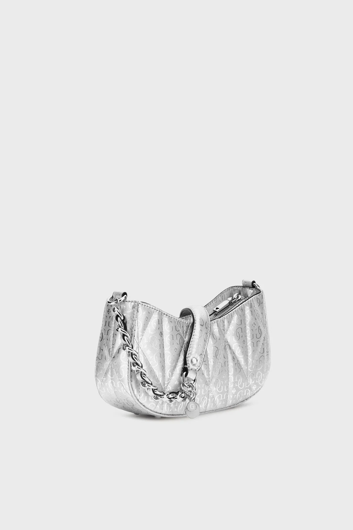 Guess Aldina Jakarlı Logo Baskılı Zincir Askılı Mini HWGY9663170 Bayan Çanta HWGY96 63170 SIL GÜMÜŞ - 3