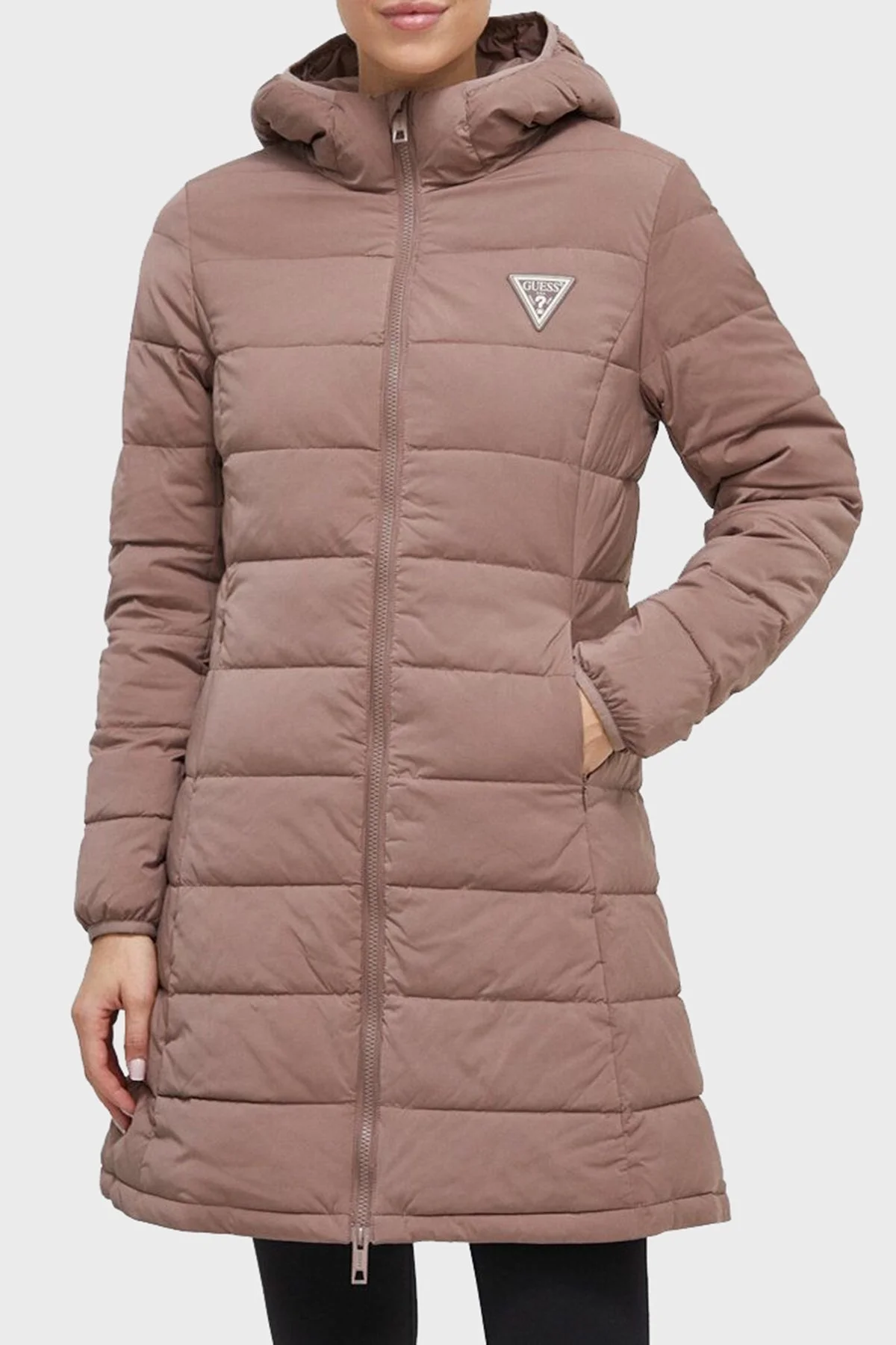 Guess Aleta Regular Fit Kapüşonlu Uzun Şişme Bayan Mont V3BL12WF3X0 G1Q3 BEJ - 1