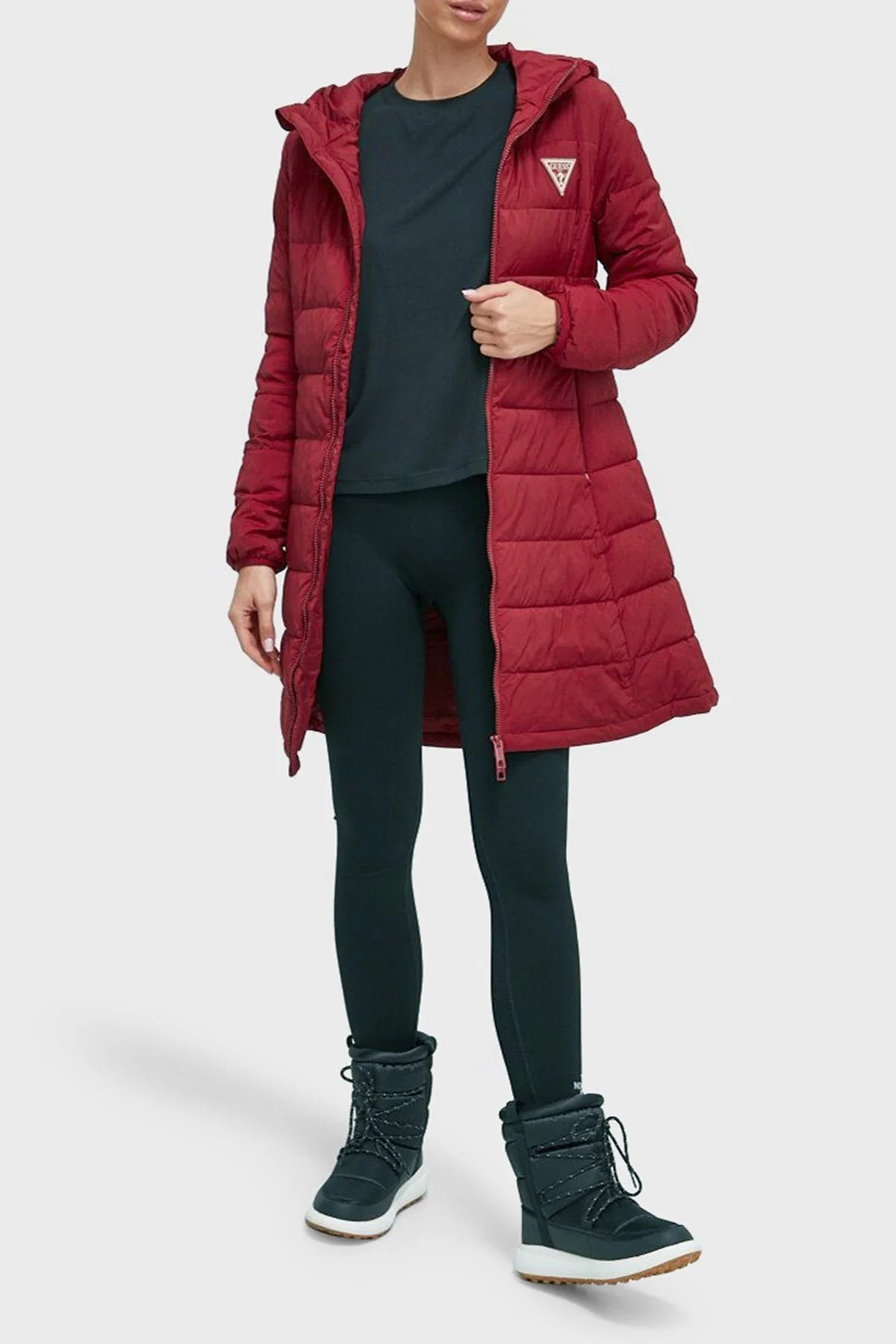 Guess Aleta Regular Fit Kapüşonlu Uzun Şişme Bayan Mont V3BL12WF3X0 G5B7 KIRMIZI - 3