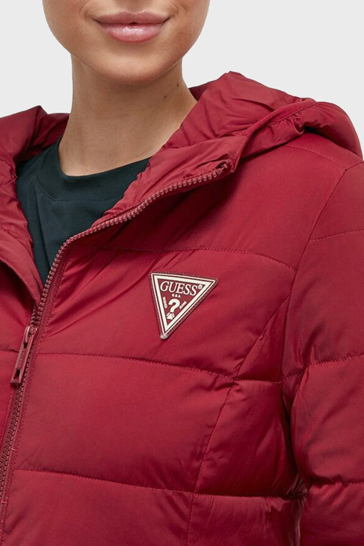 Guess Aleta Regular Fit Kapüşonlu Uzun Şişme Bayan Mont V3BL12WF3X0 G5B7 KIRMIZI - 4