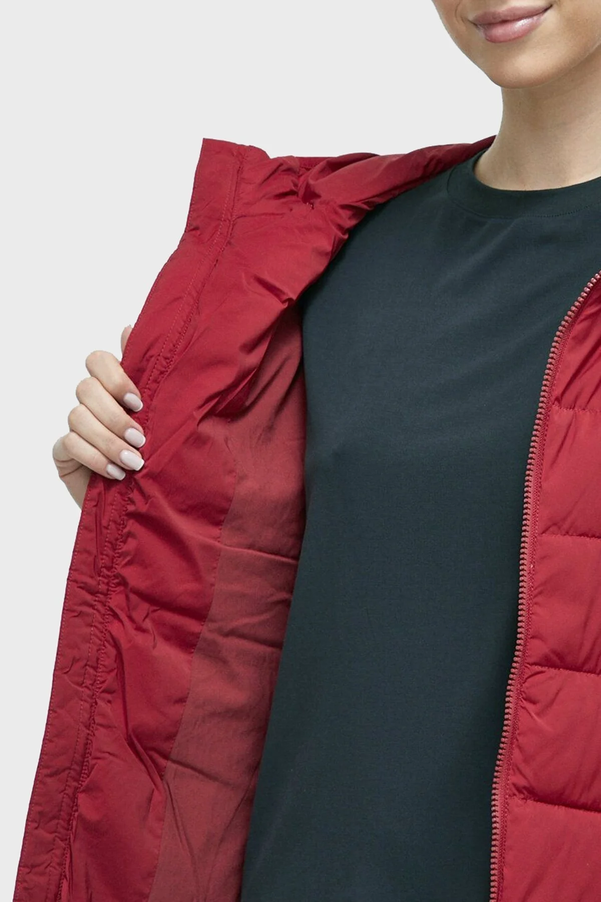 Guess Aleta Regular Fit Kapüşonlu Uzun Şişme Bayan Mont V3BL12WF3X0 G5B7 KIRMIZI - 5