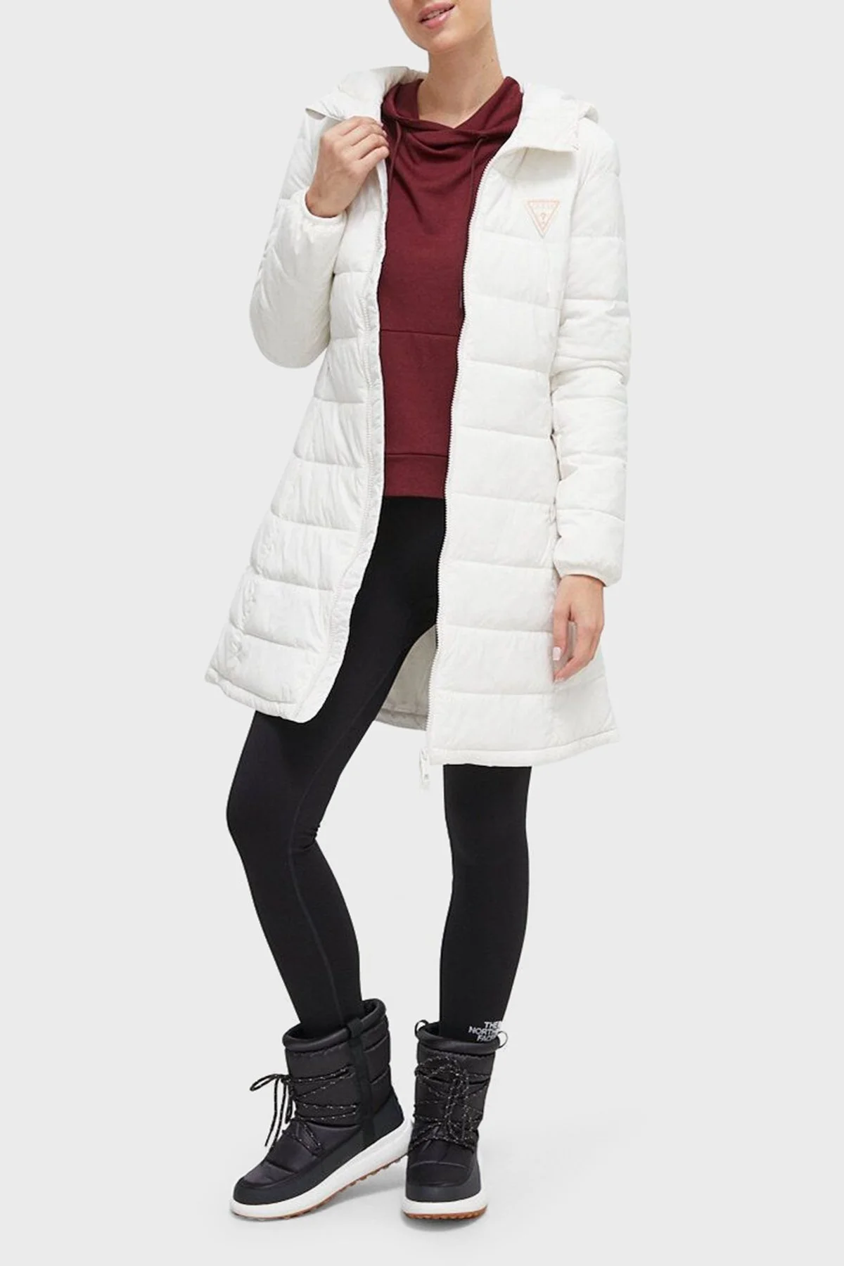 Guess Aleta Regular Fit Kapüşonlu Uzun Şişme Bayan Mont V3BL12WF3X0 G6K5 BEYAZ - 3